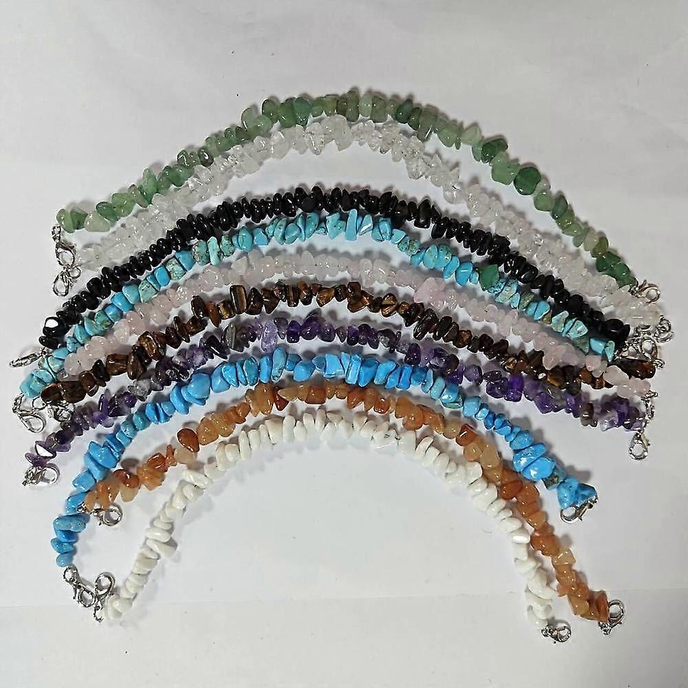 Natural & Synthetic Gemstone Chips Baseball Cap Chain with Alloy Lobster Claw Clasps 255mm 10pcs/set