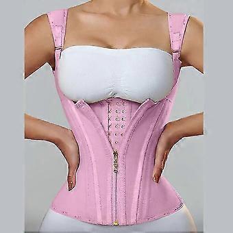 Fajas Colombianas Frauen Doppelte Taille Trainer Korsett Mit Knochen Verstellbarem Reißverschluss Und Hakenösen Flacher Bauchformer S Schwarzer Mesh-Stil