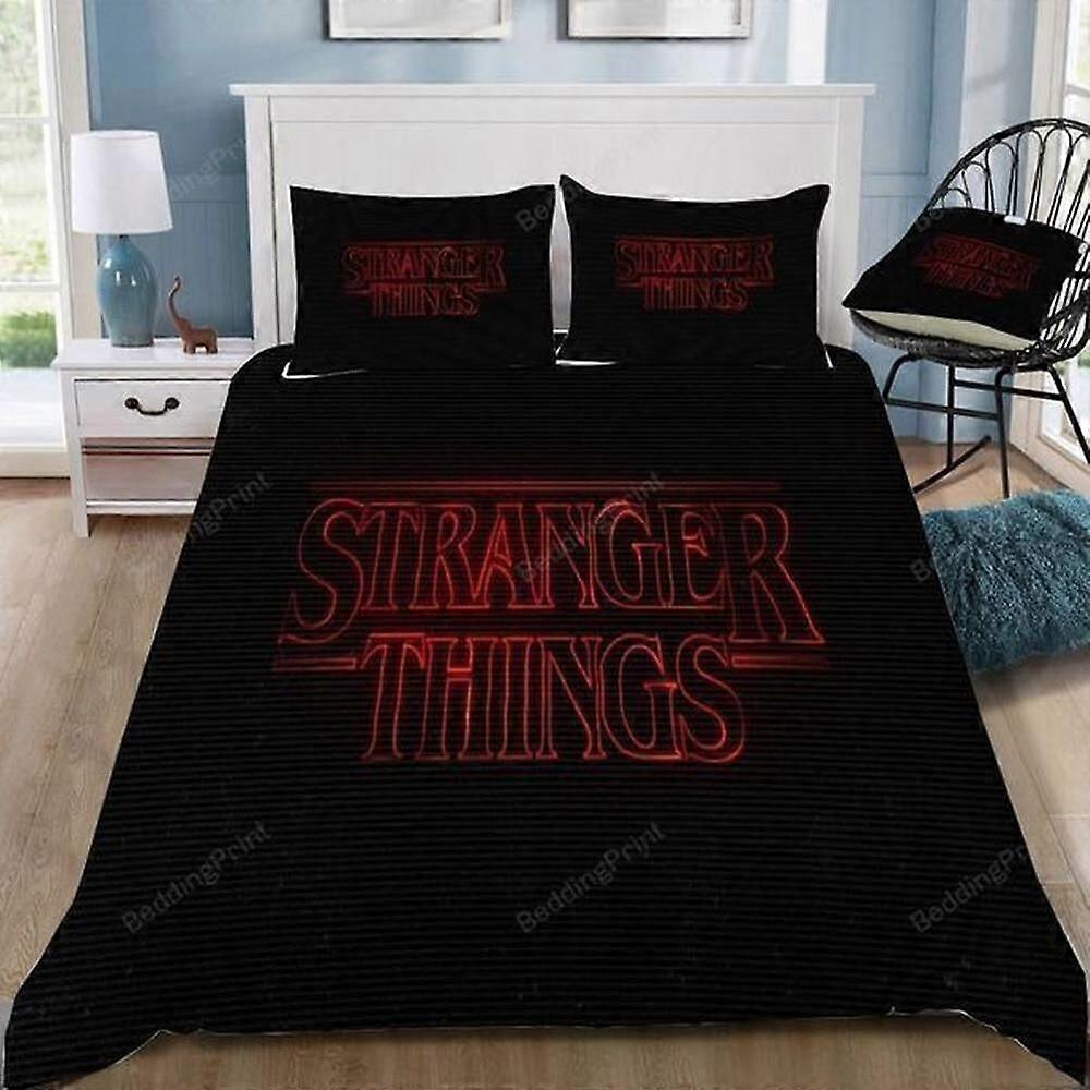 v1123 ملاءات سرير Stranger Things Logo لحاف لحاف مجموعة أغطية سرير أغطية سرير 3 قطع (1 غطاء لحاف + 2 وسادة) y1123