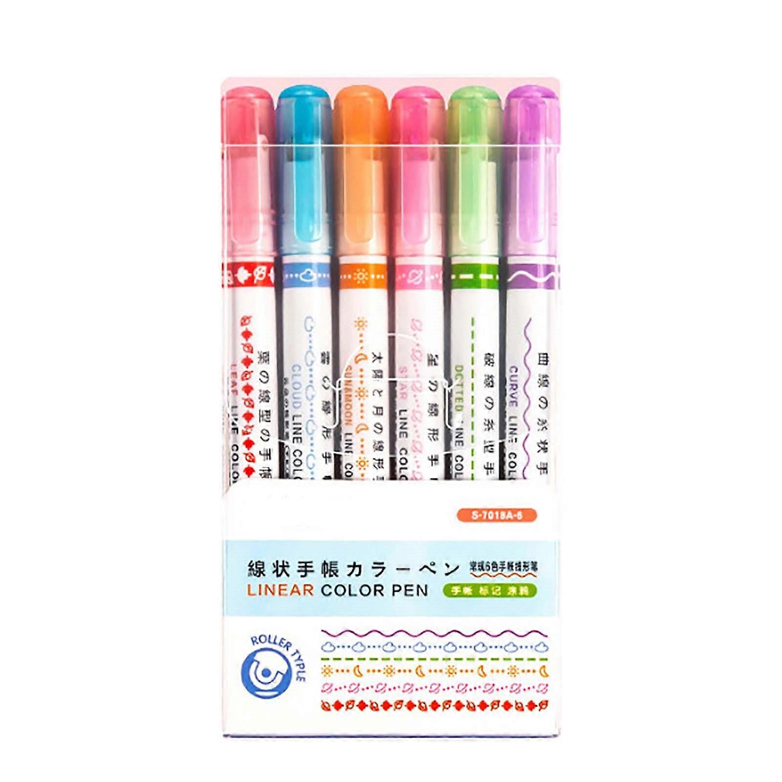 Highlighter Pen Set Border Pen 6 Colours Highlighter Set With Different Shapes Highlighters Markers Coloured Pens 5ml PUW1180