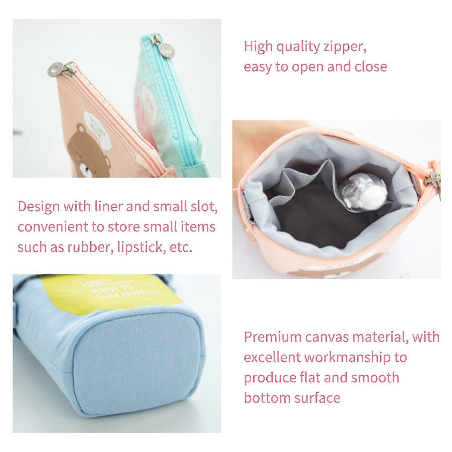 Cute Pencil Box Bag Retractable Design Canvas Pencil Case Cute Cat Pattern Fold Standing Holder Stat