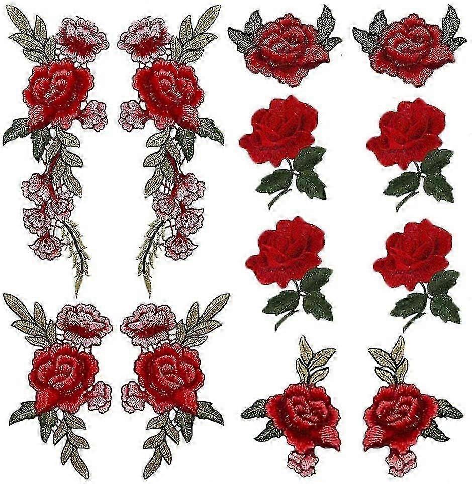 6 Sets 12 Pieces Red Rose Embroidered Patches Various Ornamental Design Diy Cloth Art Embroidery Decorations-Yvan
