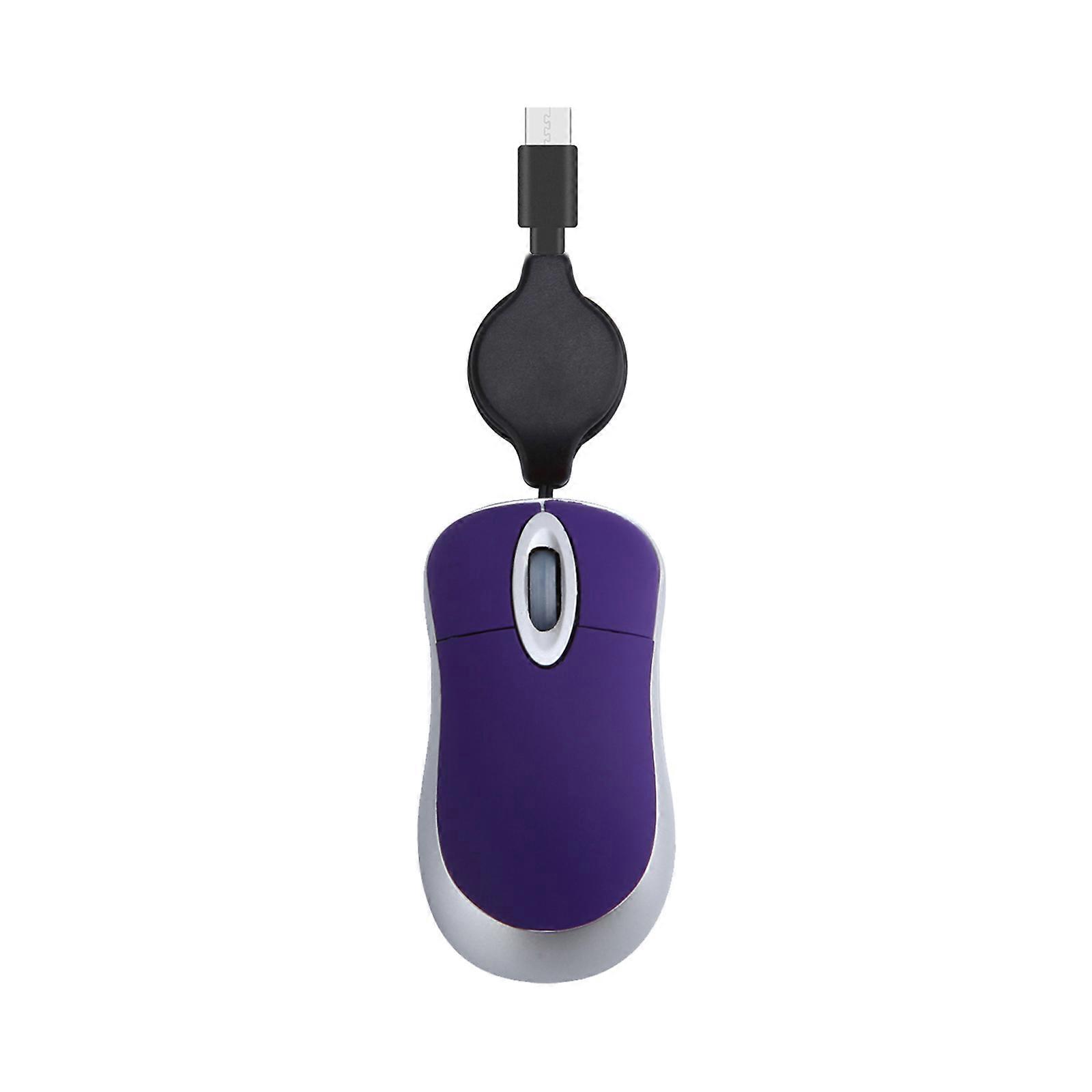 USB C Corded Mouse Retractable Cable Small Mouse for Kids Children 1000DPI Optical Travel Mouse PC Desktop Notebook  Purple