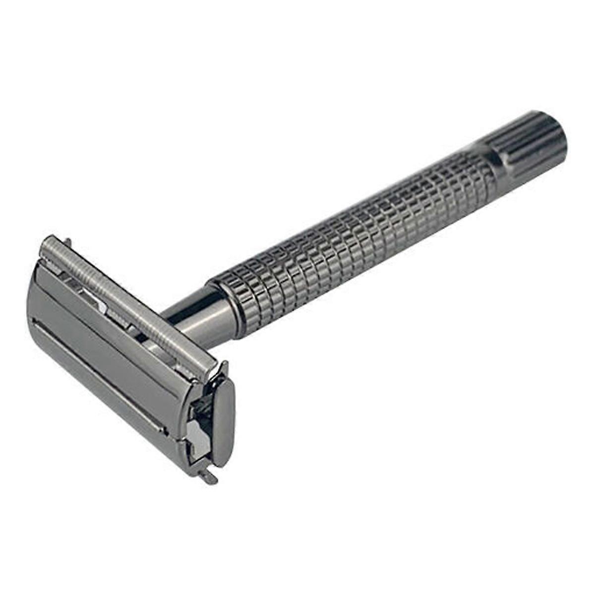 Precision Razor for Smooth Shave, Double Edge Safety with Quick Release Head, Solid Brass Construction, Textured Electroplated Chrome Handle for Good