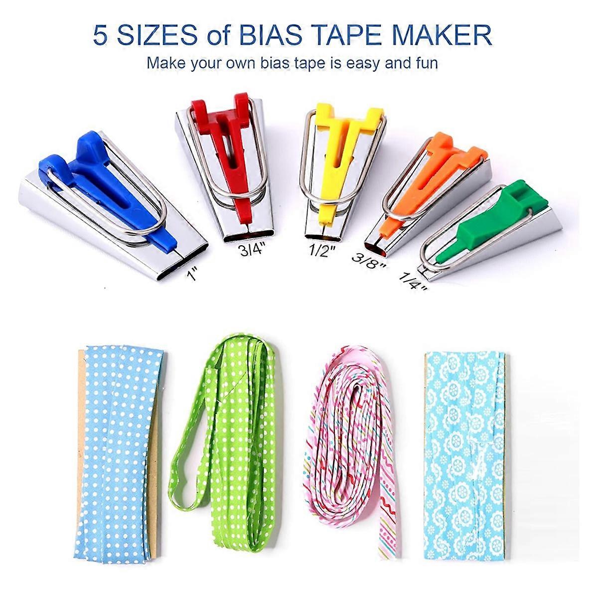 5 Sizes Bias Tape Makers, Bias Binding Tape Making Tool for Fabric Quilting Sewing,Customize, Solidl