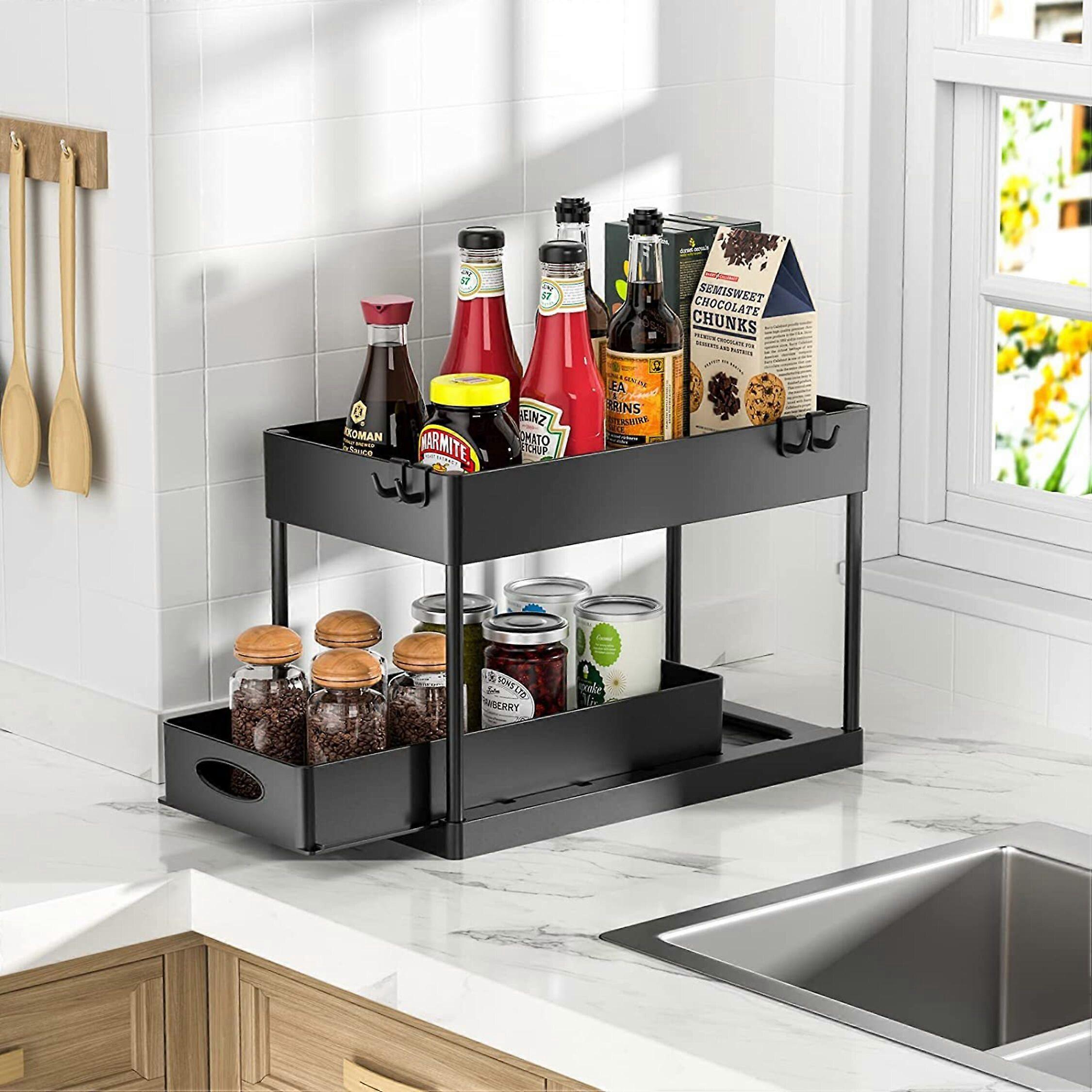 Storage rack with hooks - black bottom pull-out ABS material