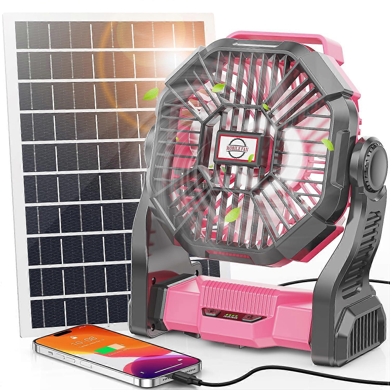 1 Solar Fan with LED Lantern 10400mAh 10W Solar Panel Rechargeable Battery Powered 9 Inch for Picnic