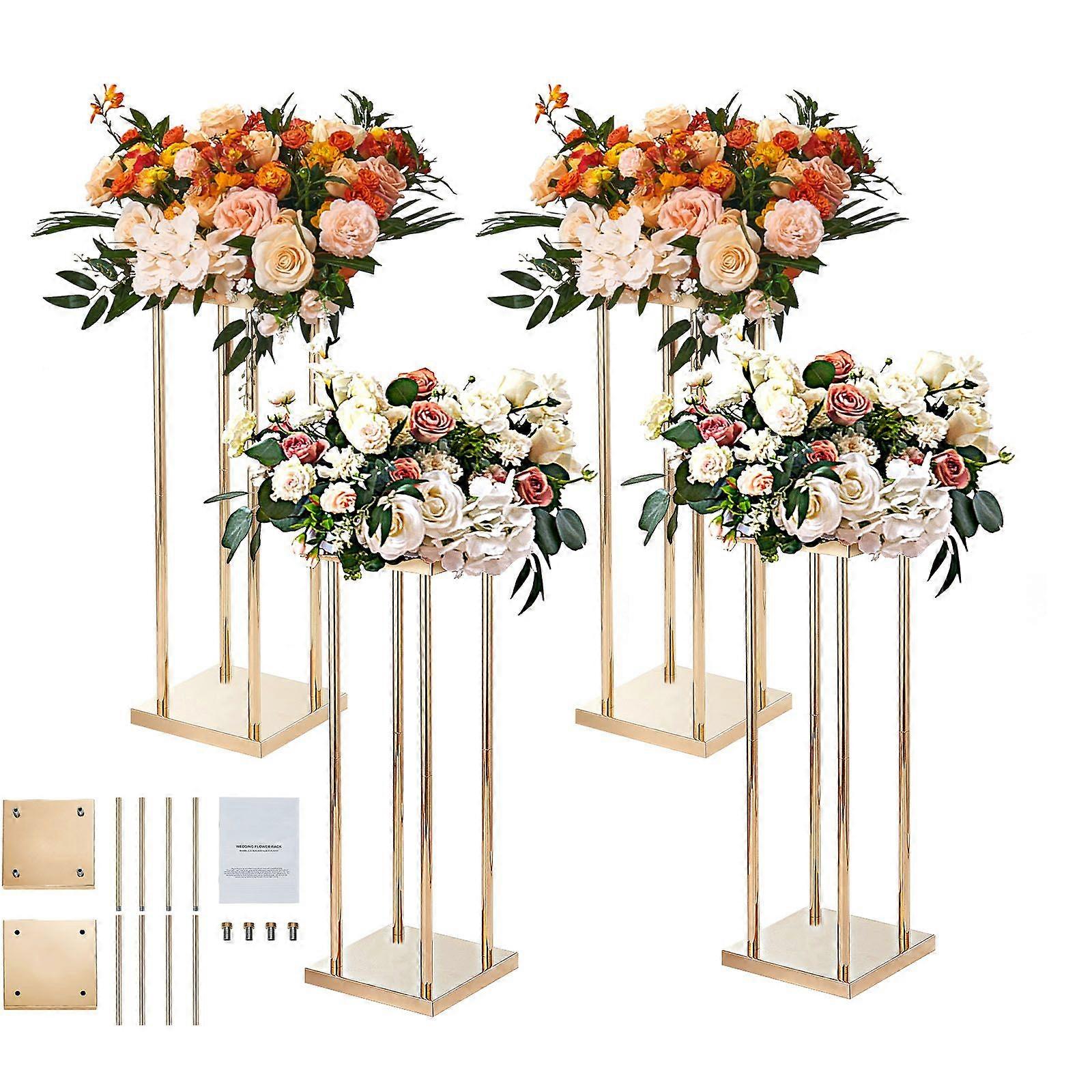 4PCS guldmetal søjle bryllup blomsterstativ, 31.5 tommer høj, til begivenhedsreception, festvejsledninger