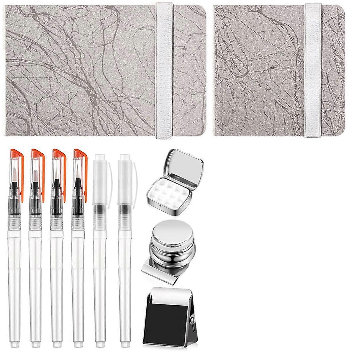 11 Pcs Watercolor Palette Set,12 Grids Watercolor Palette, Brush Pens