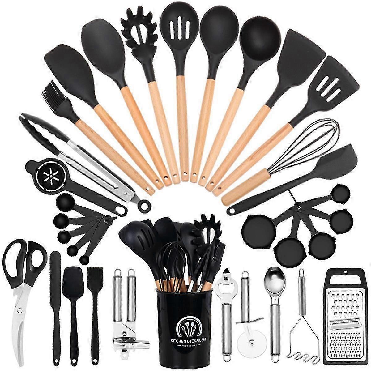 Chef Silicone Kitchen Utensil Set, With Grater Black