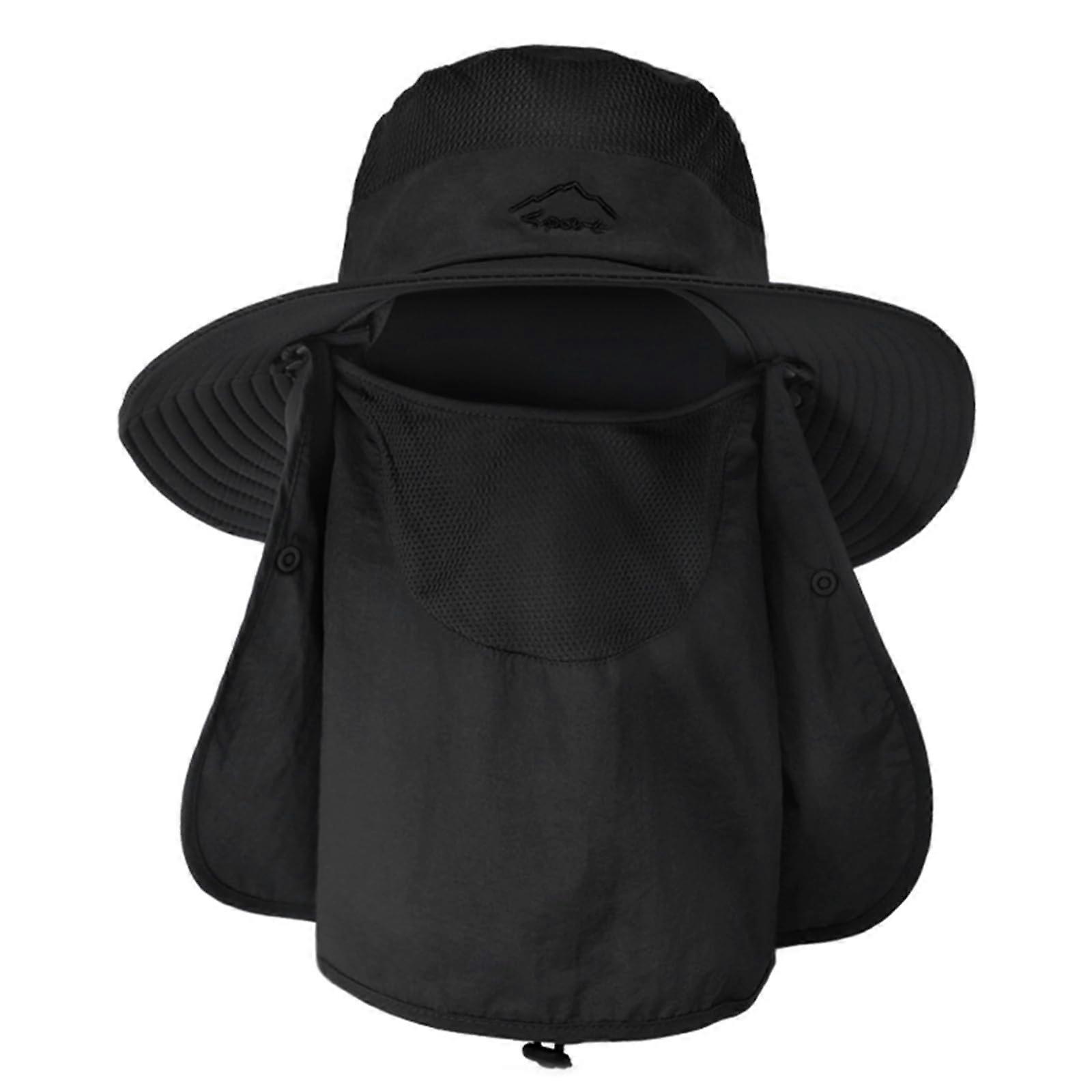 Sun hats for men for men fishing hat upf 50+ breathing wide mouth summer UV protection hat black (face cover and neck flap) 1 1