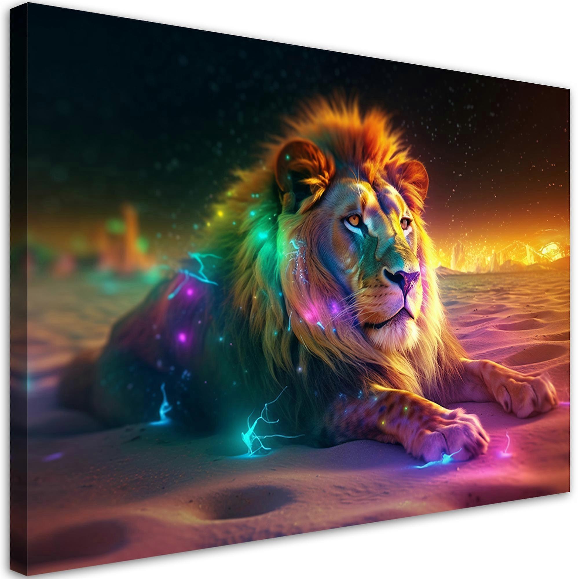 Quadro su tela, Animal AI Lion Abstraction Neon - 120x80
