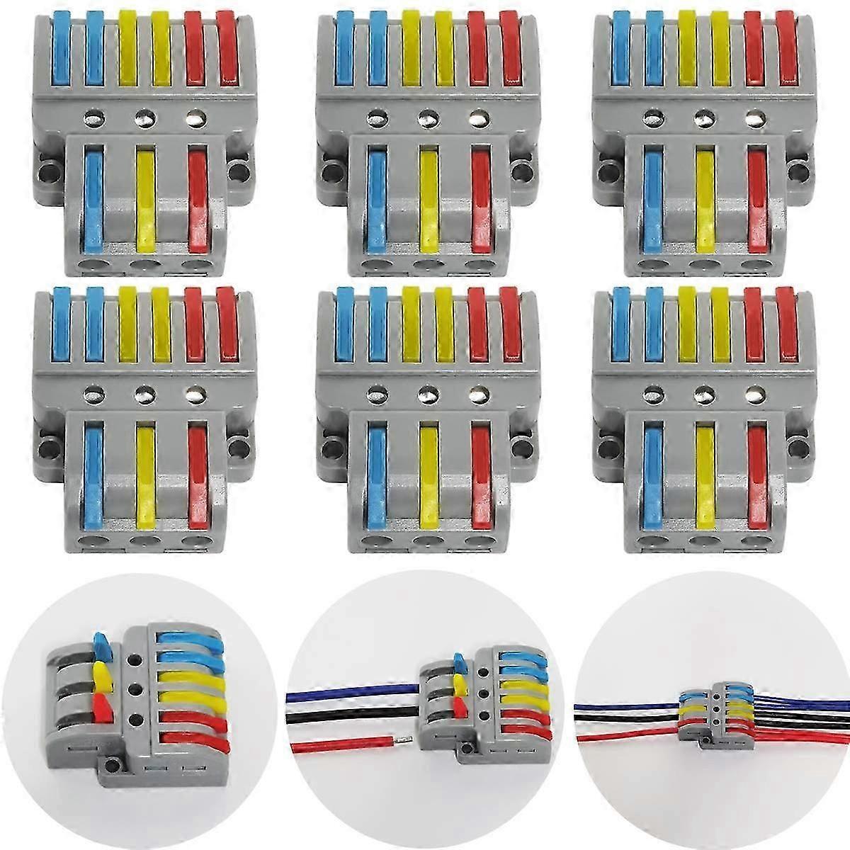 Electrical Connector, CTRICALVER 6 Pcs Electrical Terminal Block, with Operating Lever (3 in 6 out)