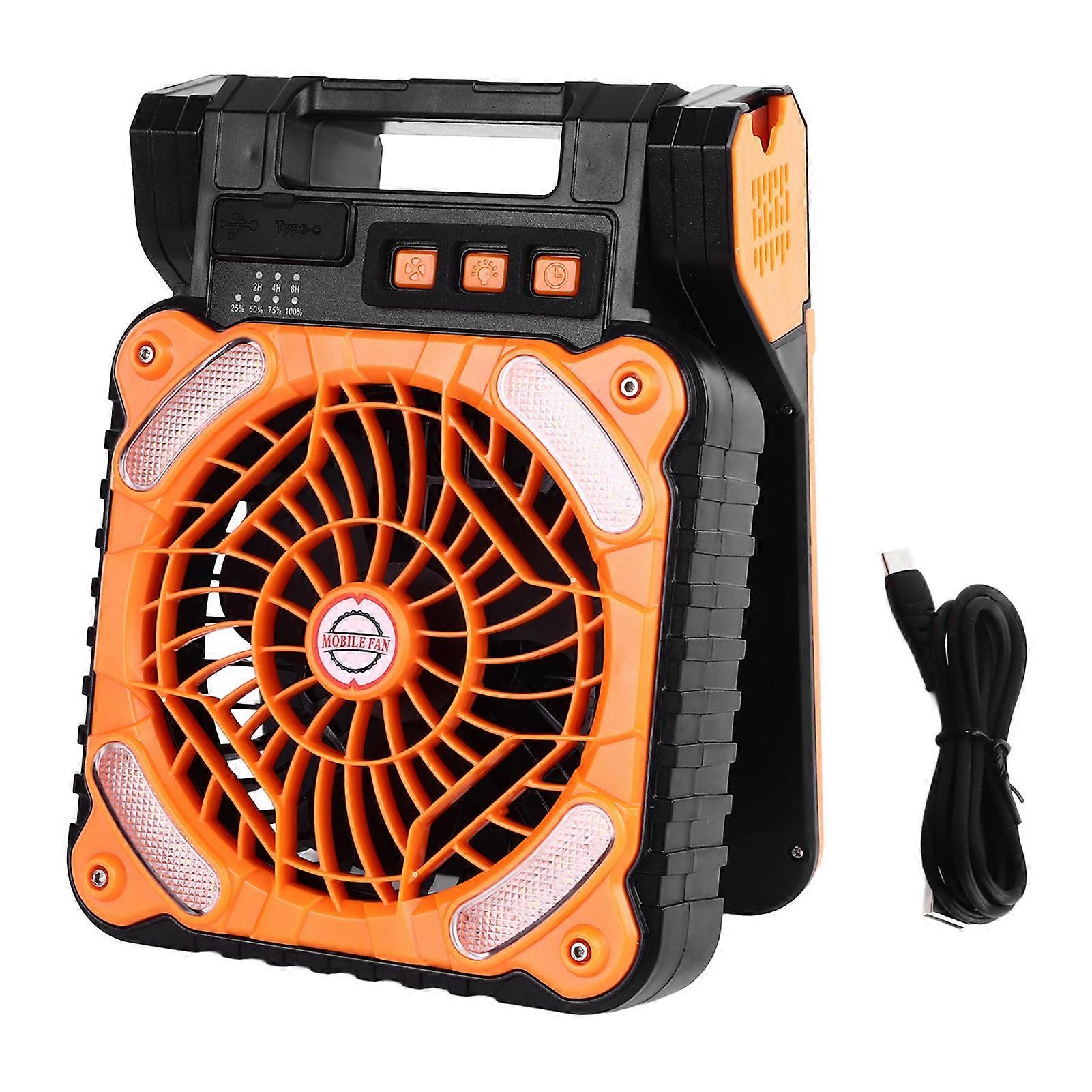 5200MAH Type C Charging 4 Speed Adjustable Brushless Motor 4.5m/s Low Noise LED Timer Solar Camping Fan for Fishing Outdoor Activities