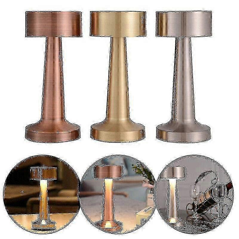Rechargeable Touch-Control Table Lamp 21cm - 3-Level Dimming USB Desk Light with 1800mAh Battery (Bronze/Gold/Silver)_MM2