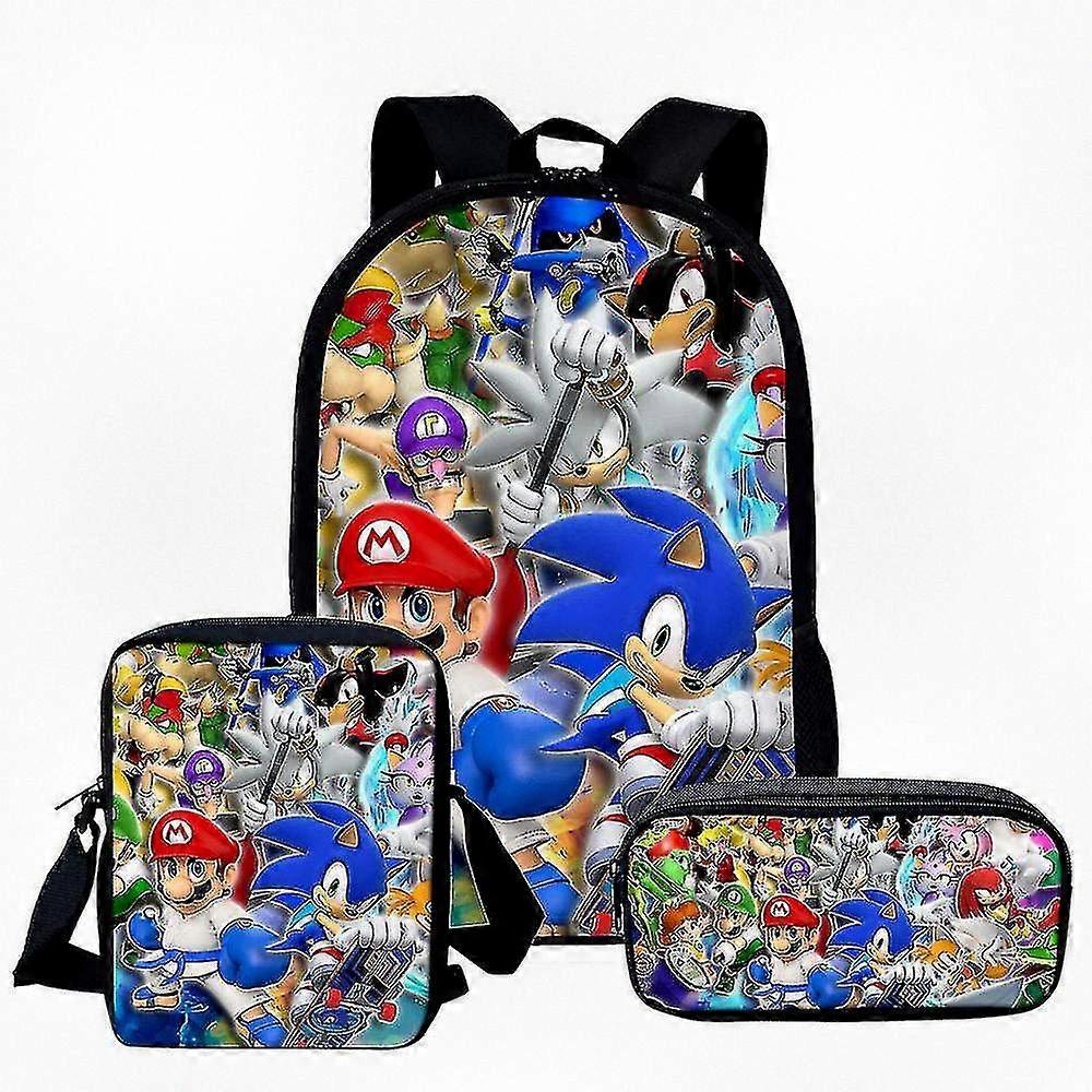 Three-Piece Backpack Set Featuring Fun Character Design