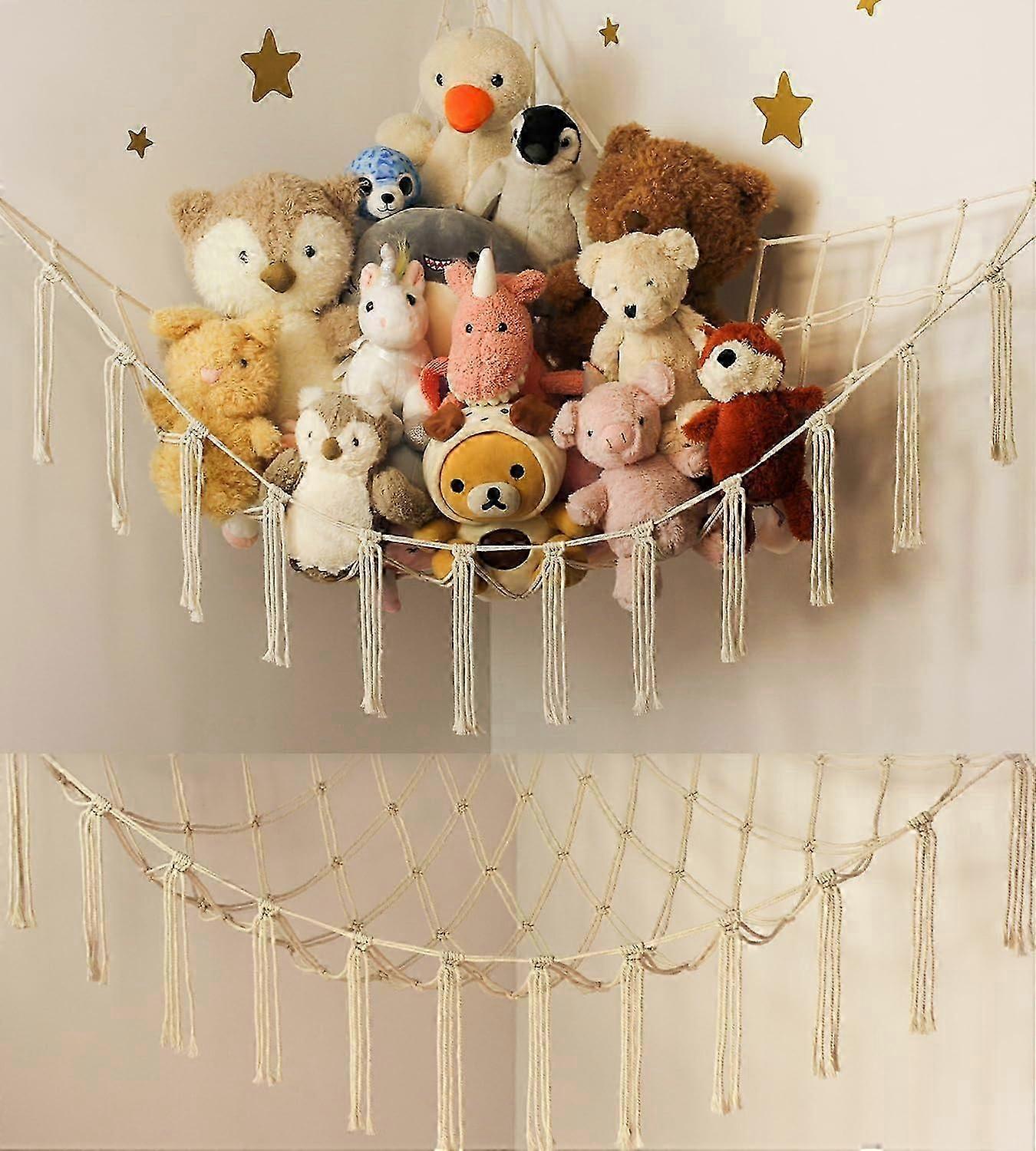 2 Pack Stuffed Animal Net Or Hammock, Hanging Stuff Animal Organizer Holder, Toy Hammock Net For Stuffed Animals Corner, Boho Decor Room Holder For Nu
