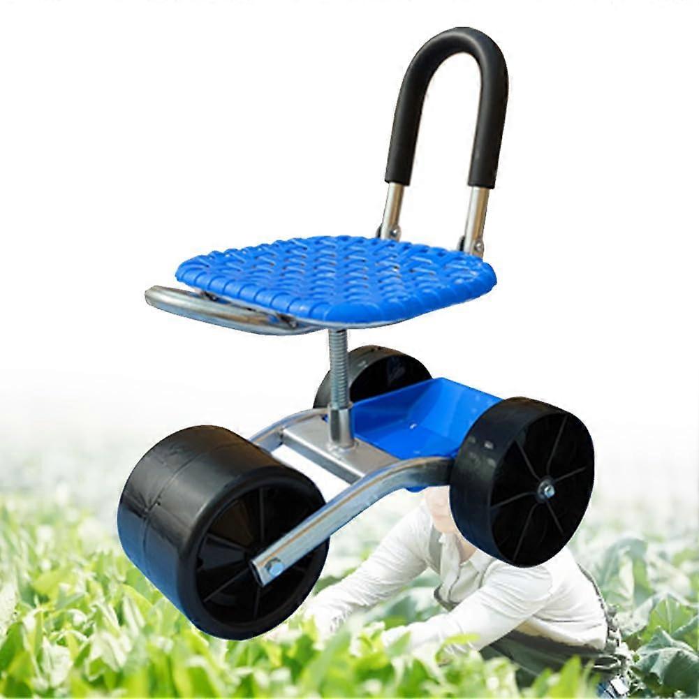 Robust garden stool on wheels, 360degree swivel seat, adjustable height, tool storage