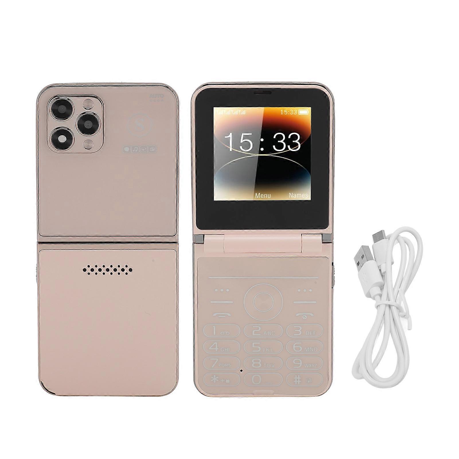 Gold 2G Flip Phone for Seniors: Big Buttons, 4 Cards, Fast Dialing, LED Flashlight