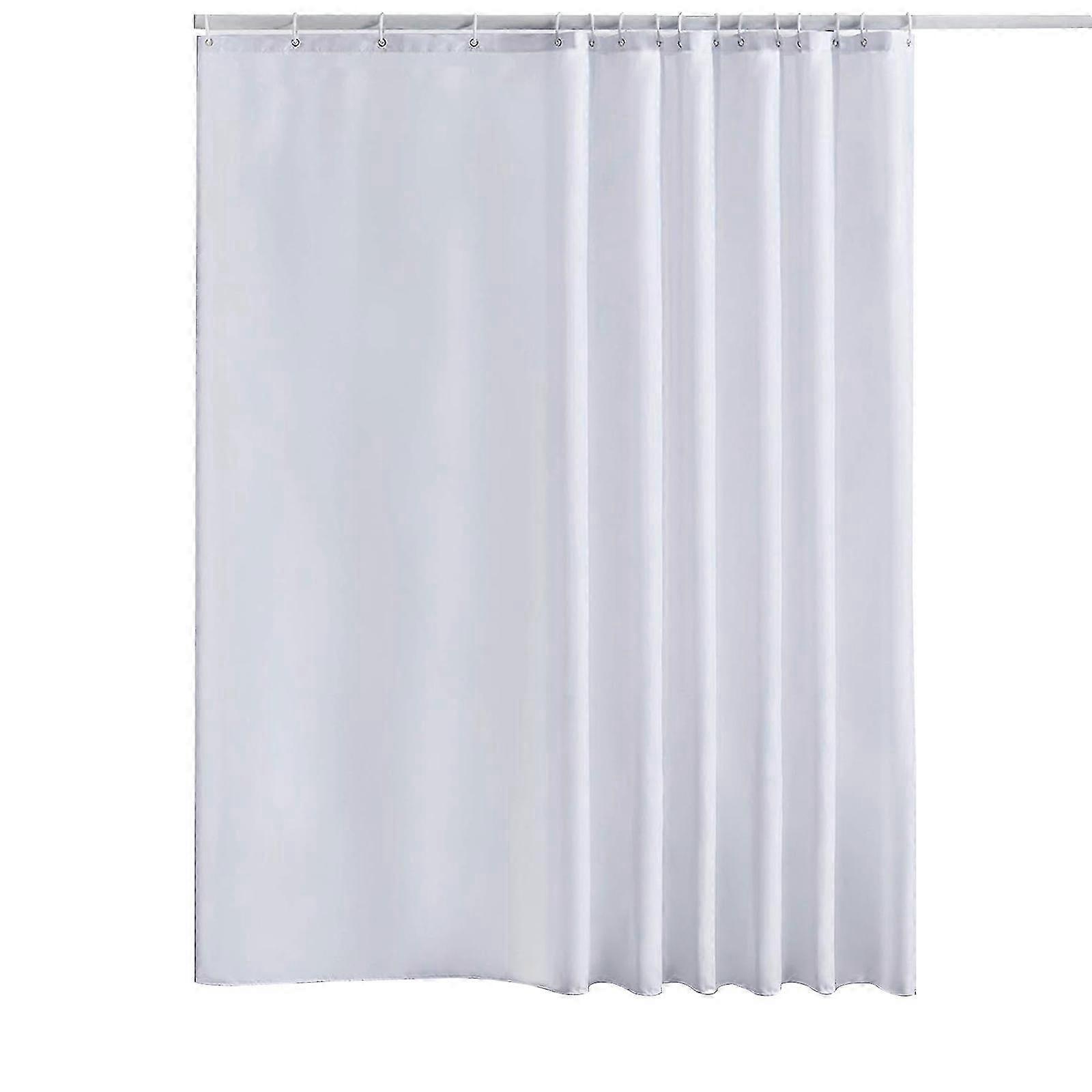 2025 White Polyester Bathroom Curtain with Hooks, Mildew Resistant