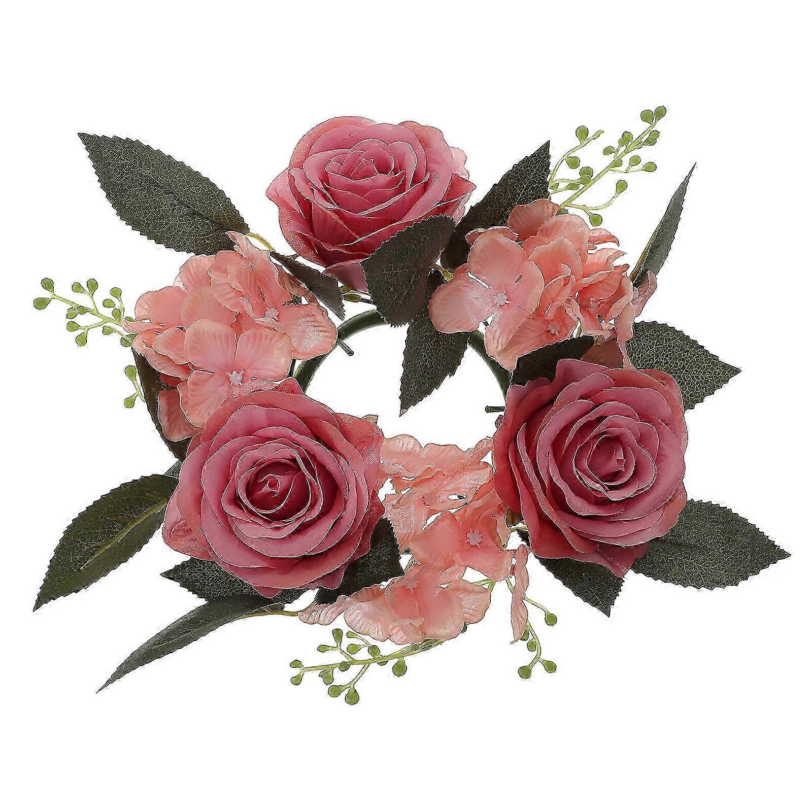 Floral Candle Ring Centerpiece for Table Decor with Artificial Roses