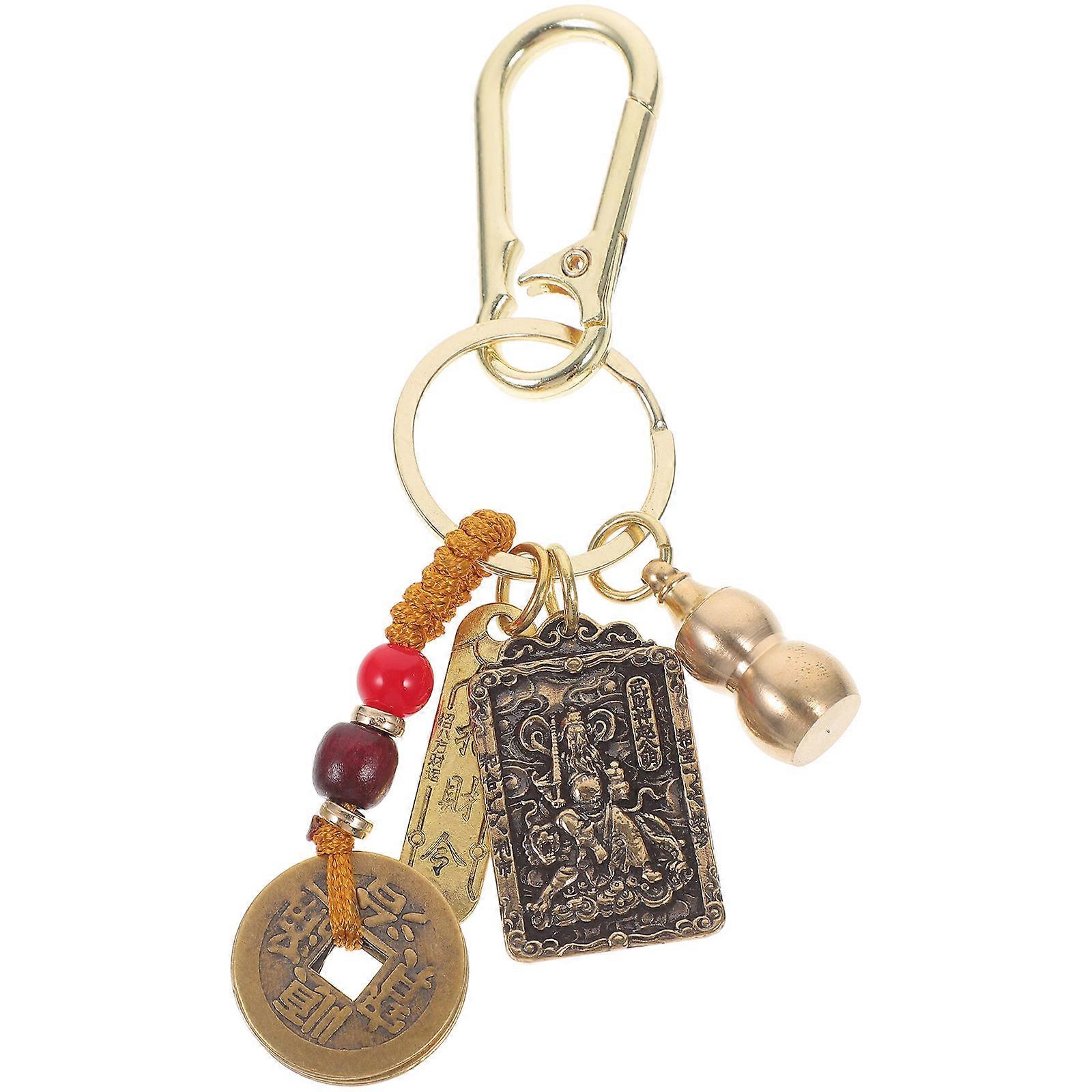 Brass Zodiac Bunny Keychain Chinese Style Horseshoe Pendant Decorative Key Ornament for Car Keys Bag Charm