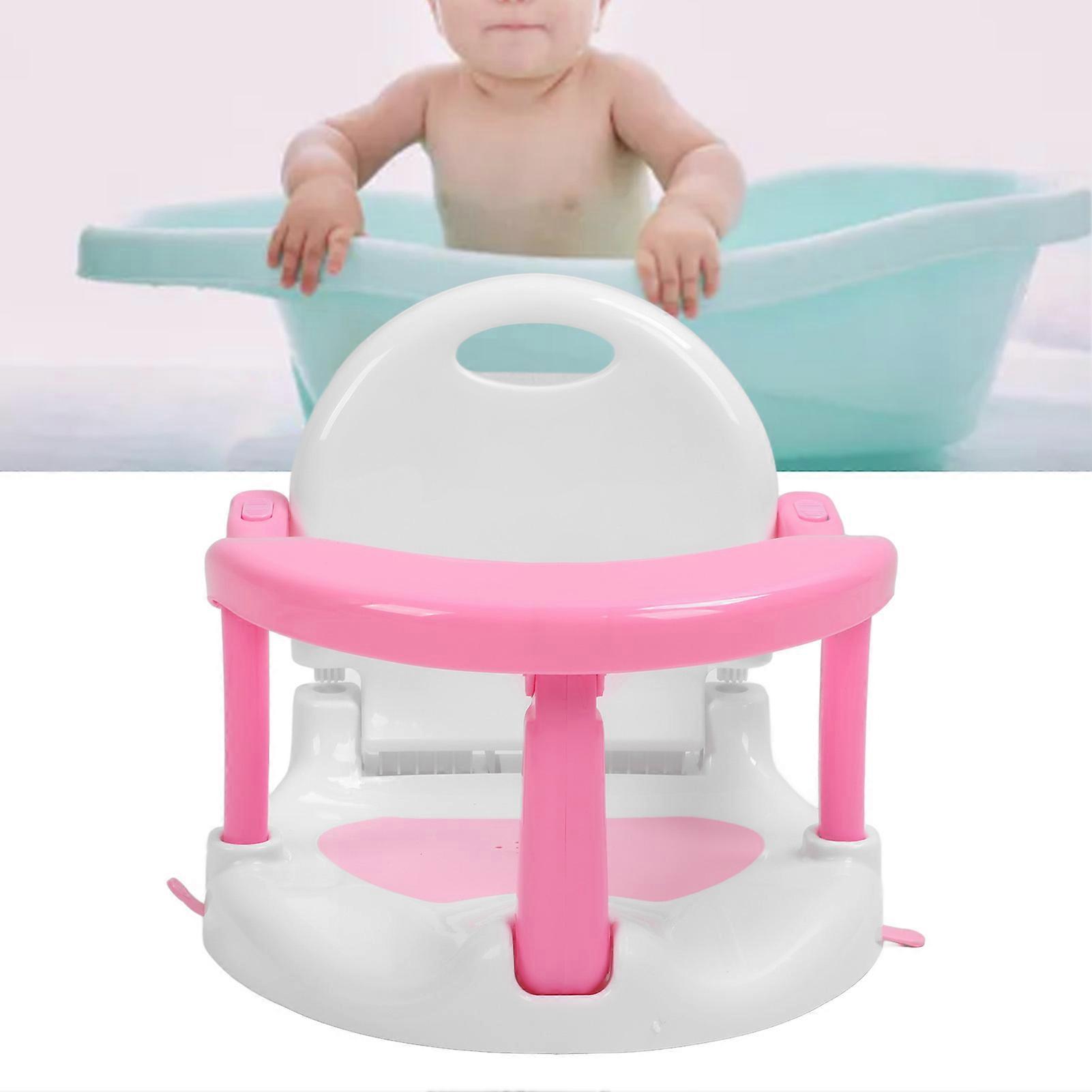 Baby Bath Seat Folding Stable Standing Prevent Slipping Adjust Height Bath Stool for Toddler Pink 