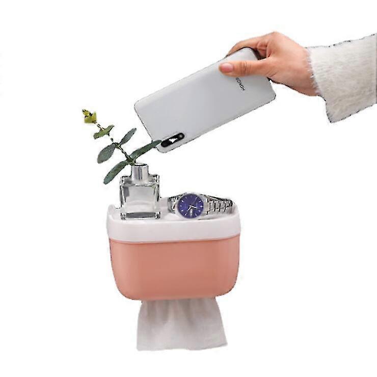 Bathroom Storage Box, Wall Mounted Tissue Holder, Pink