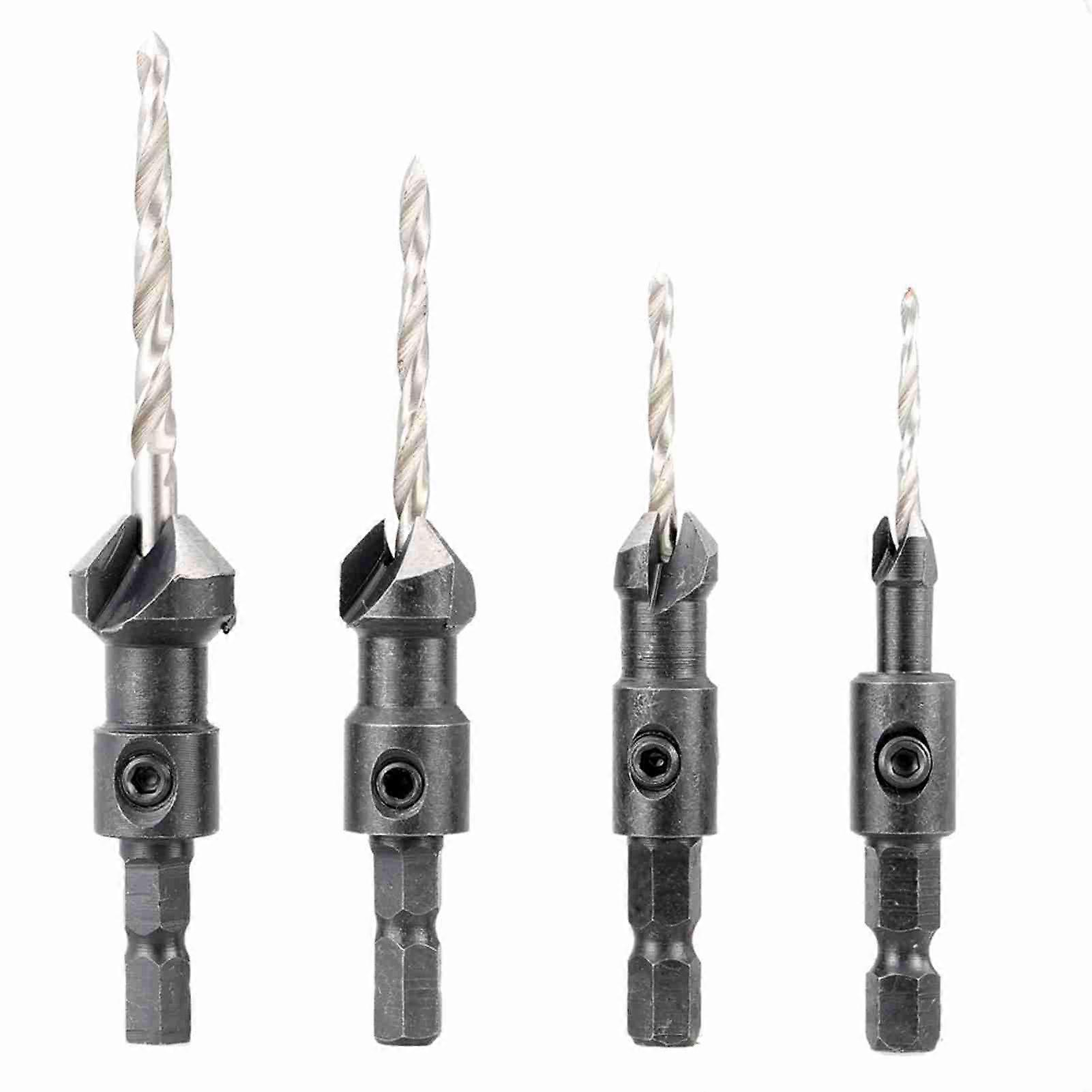 4Pcs 1/4" Hex Shank Adjustable Countersink Drill Bit Set for Woodworking with Hex Key