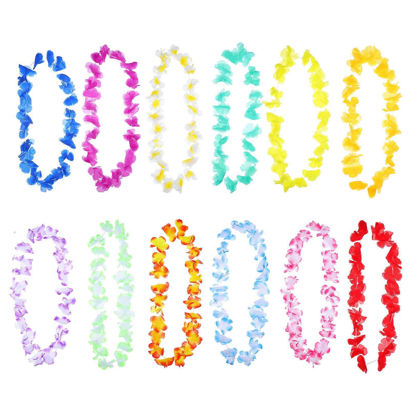 ハワイアンコスチューム女性カラフルなレイスネックレスアソートカラーポリエステル生地フラワーデザイントロピカルルアウパーティー好意50個