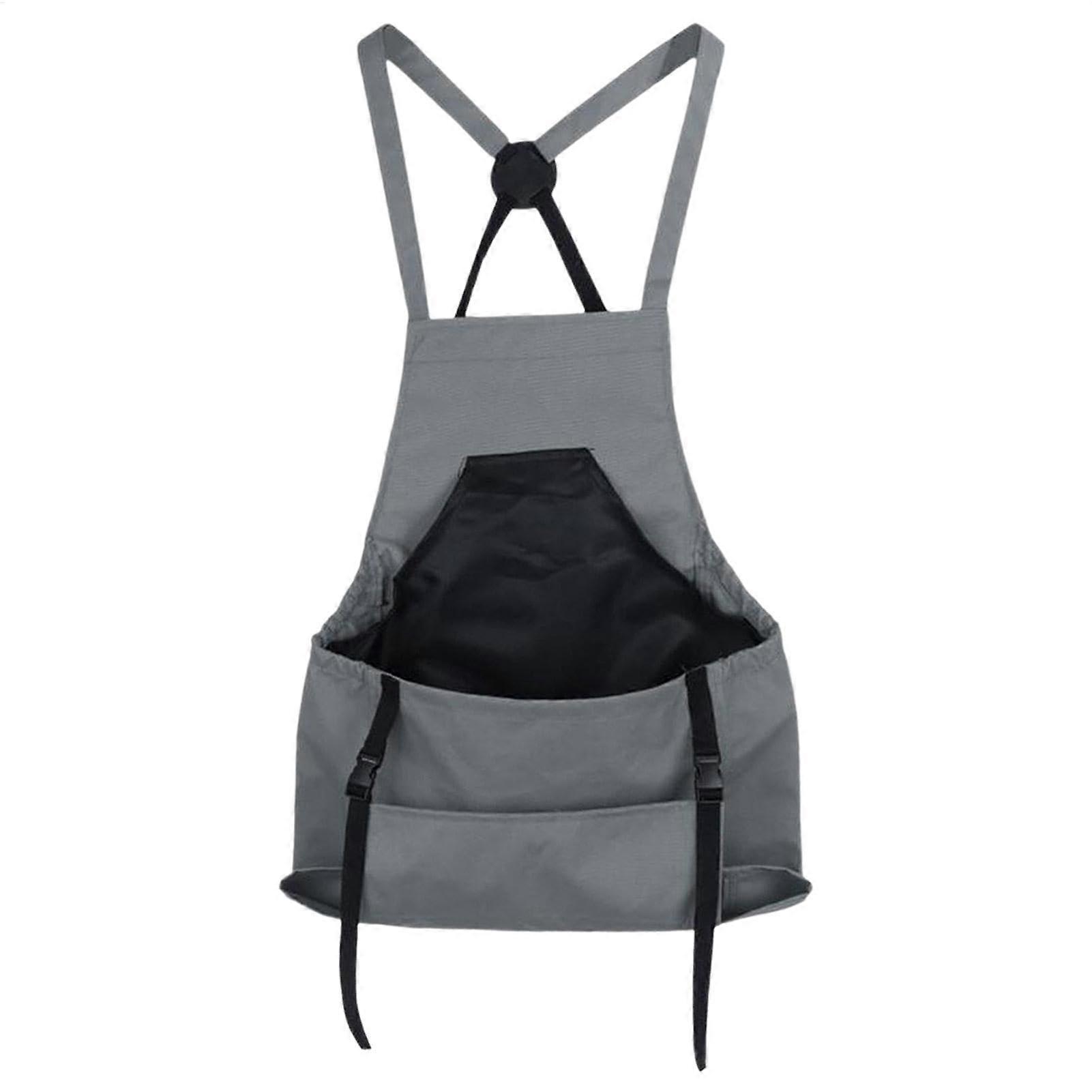 Gardening Apron with Pockets, Adjustable Crossover Back, Quick Release, Gray - Ideal for Fruit Picking and Harvesting