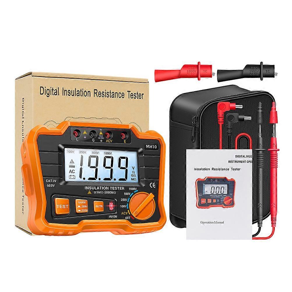 Handheld Insulation Resistance Tester Digital Megohmmeter Electrical Equipment Maintenance 17x12.91cm Orange LCD Display 1Set