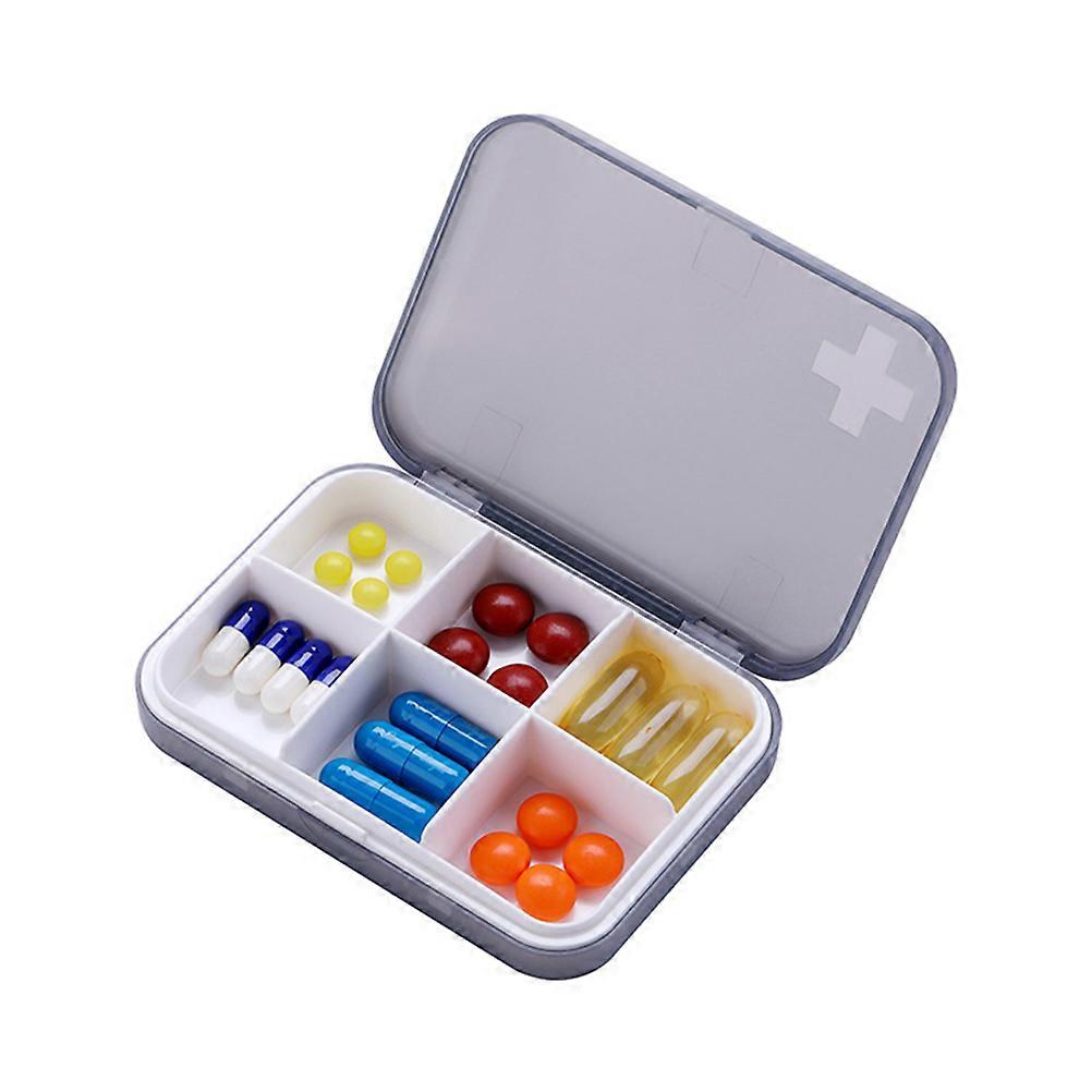 Daily Use Pill Case Multifunction Storage 6 Compartments Organizer Portable Medicine Container Grey 2Pcs