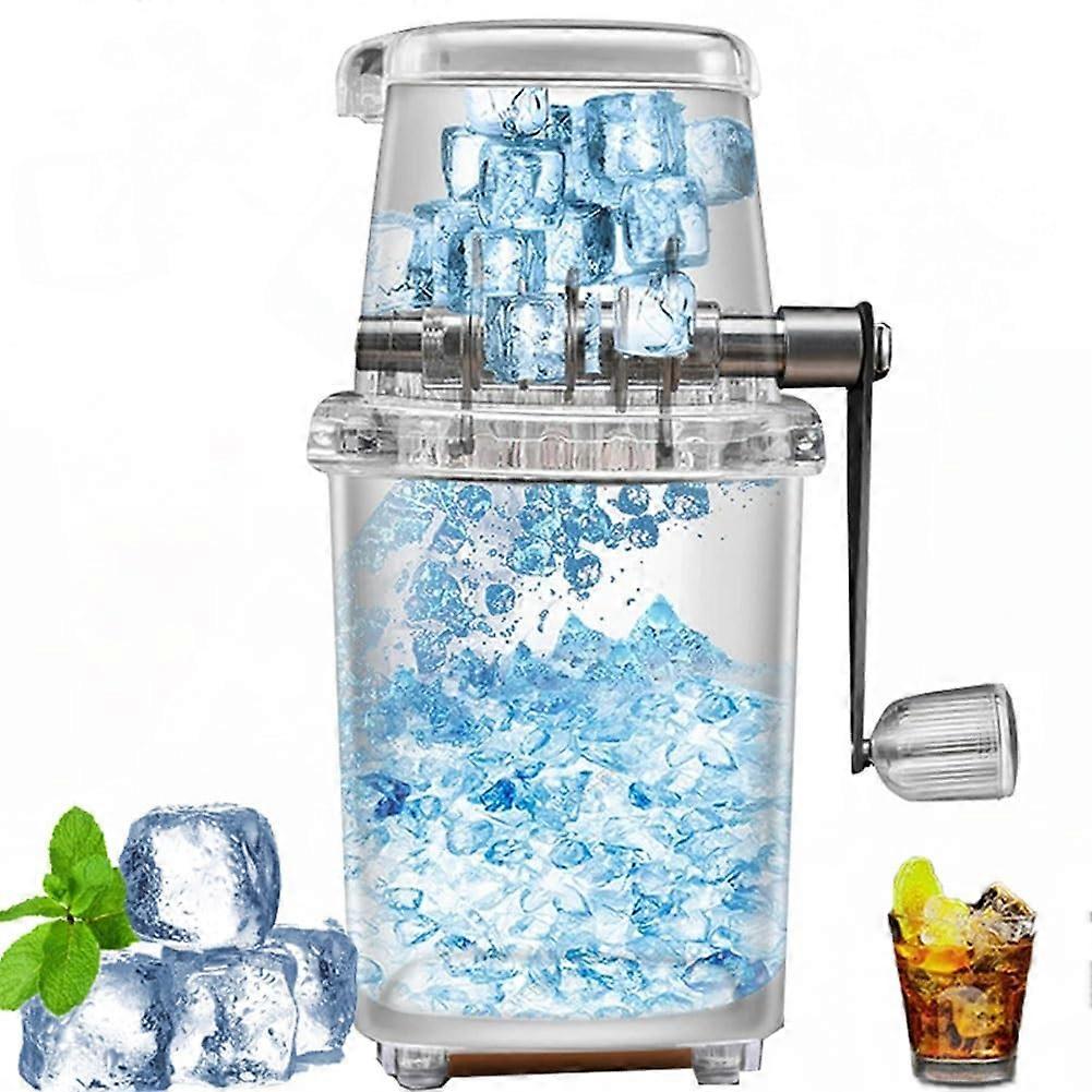 Manual Ice Crusher Machine, Mini Ice Shaver Chopper, Hand Rotating Ice Crusher Cocktail Slush Machine, 1.25L Chrome Plated Ice Grinder