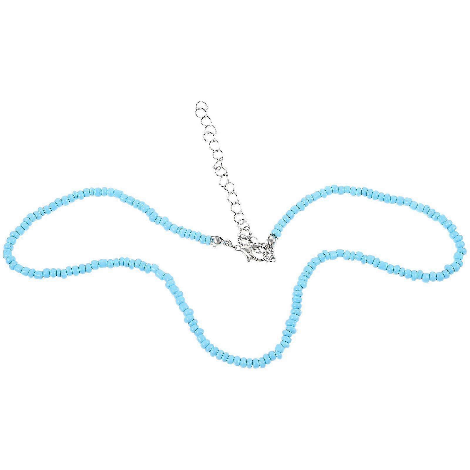 Single-Layer Beaded Necklace with Individual Characters, Simple Rice Beads (Blue)