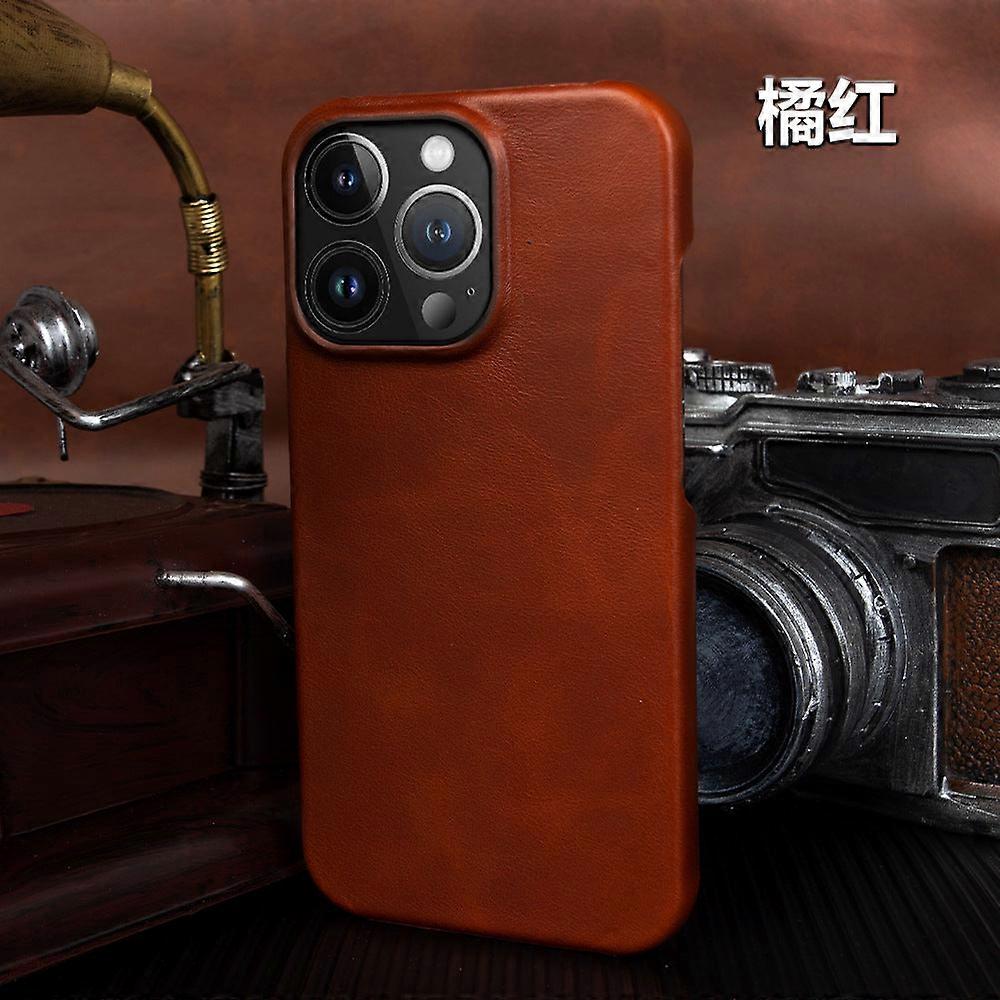 Case For Iphone 13 Orange Red High-end Leather Protection No3518