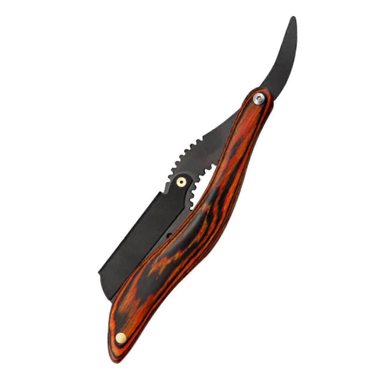 Vintage Folding Razor for Men with Wooden Handle, Manual Beard Cutting Tool for Precise Styling and Grooming