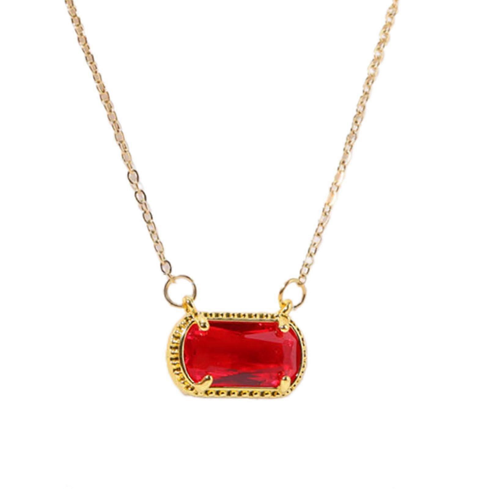 Funkelnde Zirkon-Anhänger-Halskette Mit Elliptischem Rotem Zirkon, 46 cm Lang, Eleganter Schmuck Für Frauen