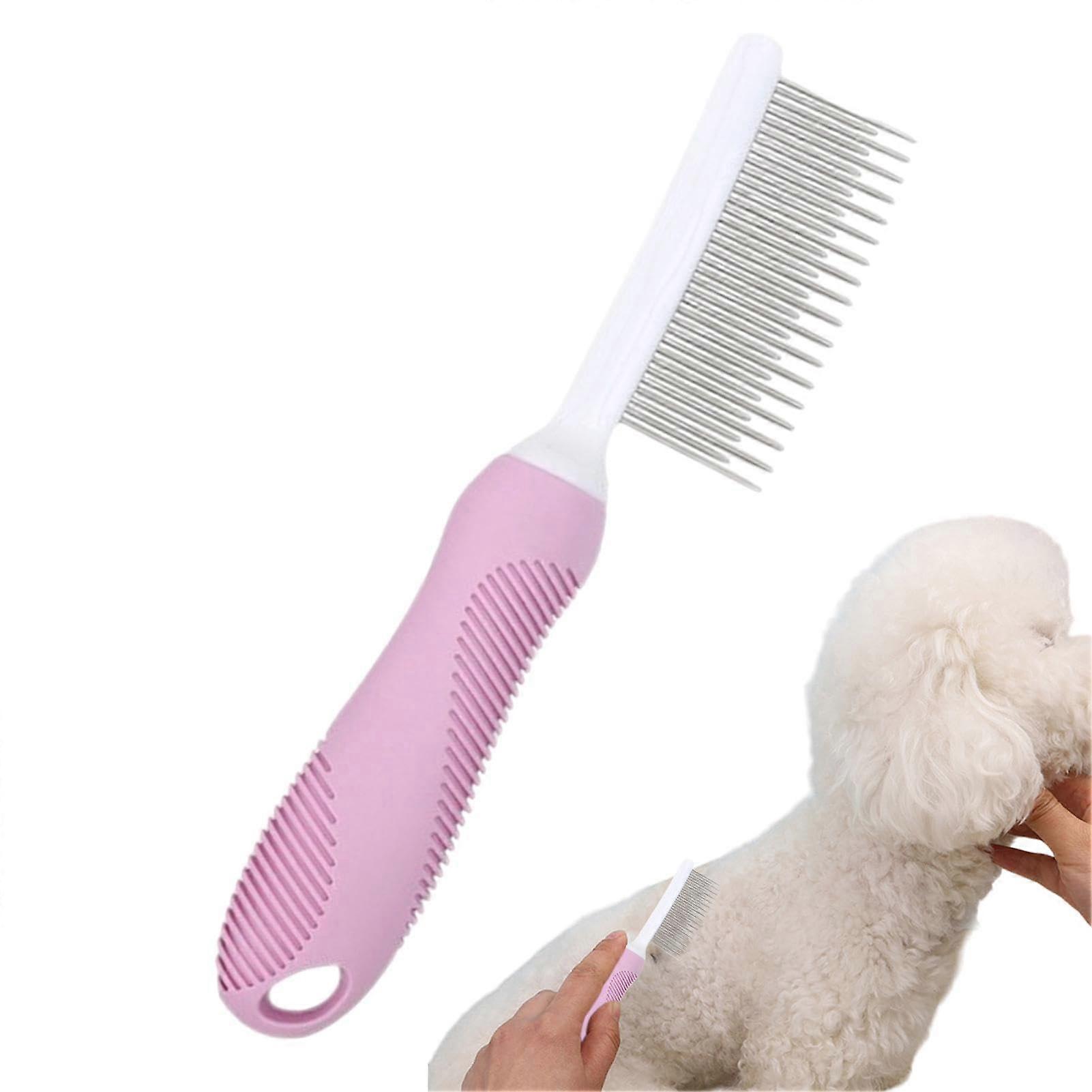 Flea Comb for Cats - Double-Sided Fine Tooth Flea Comb with Ergonomic Handle and Rotating Teeth in Pink Color