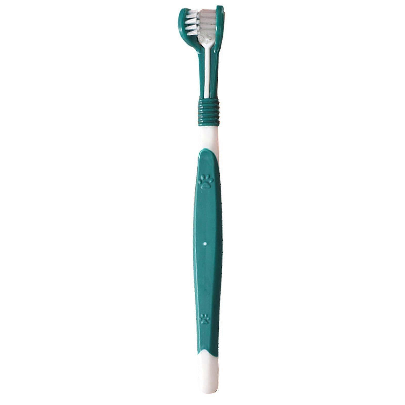 Soft Bristle Puppy Toothbrush Three Head, Bad Breath Remover Dark Green