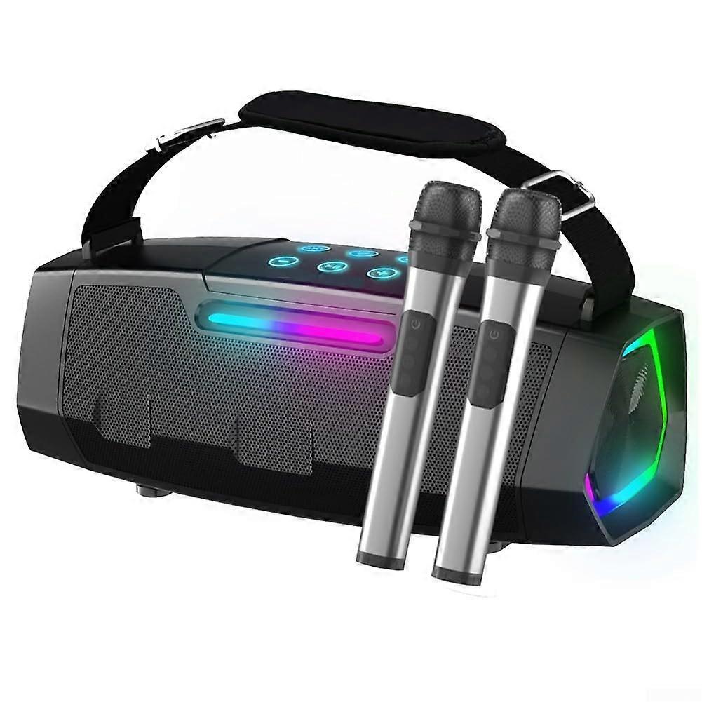 Portable Karaoke Machine with 40W Speaker, Two Wireless Microphones, RGB Light, USB, AUX, FM Radio, TF Card, 5000mAh Battery, 4 Hours Playtime (Black)