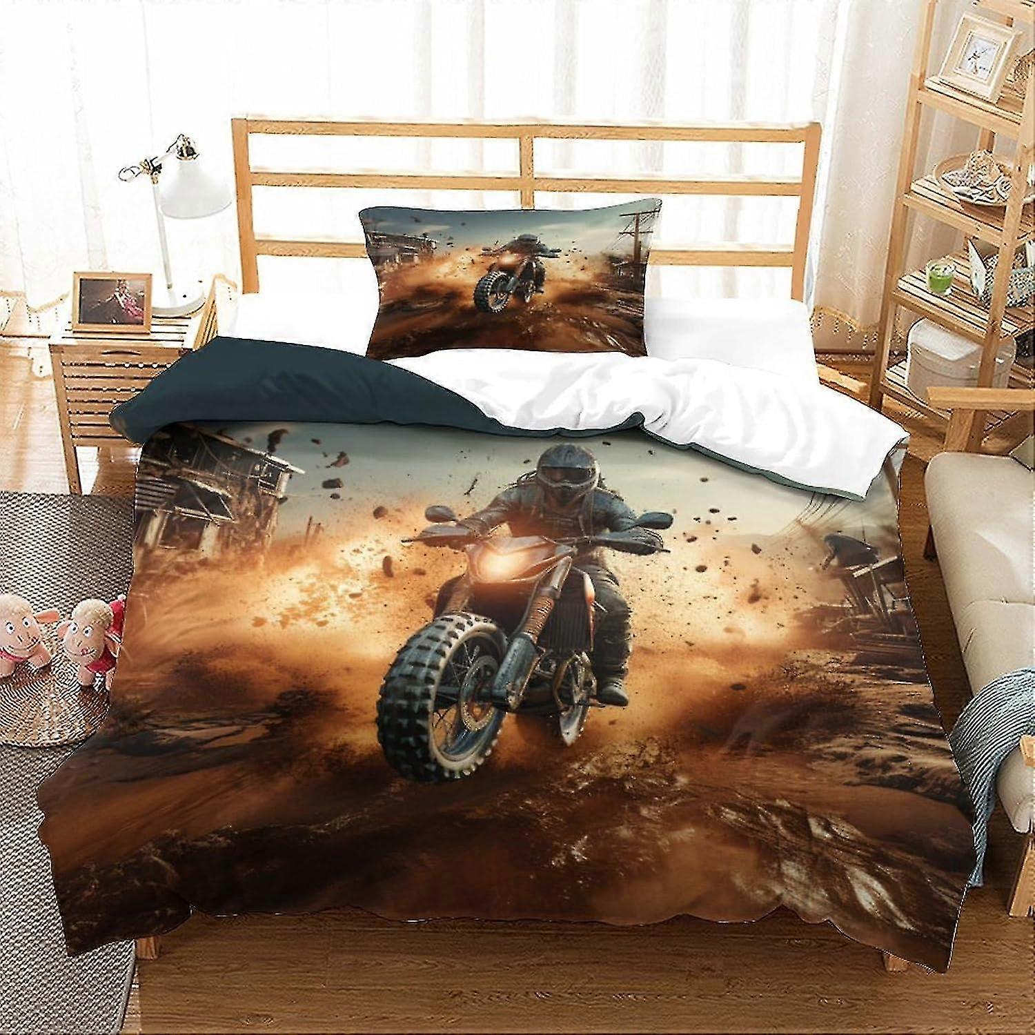 Motorbikes Duvet Cover Set King Size 3D Exploding Printed Decorative Bedding and Comforter Cover for Kids and Adults