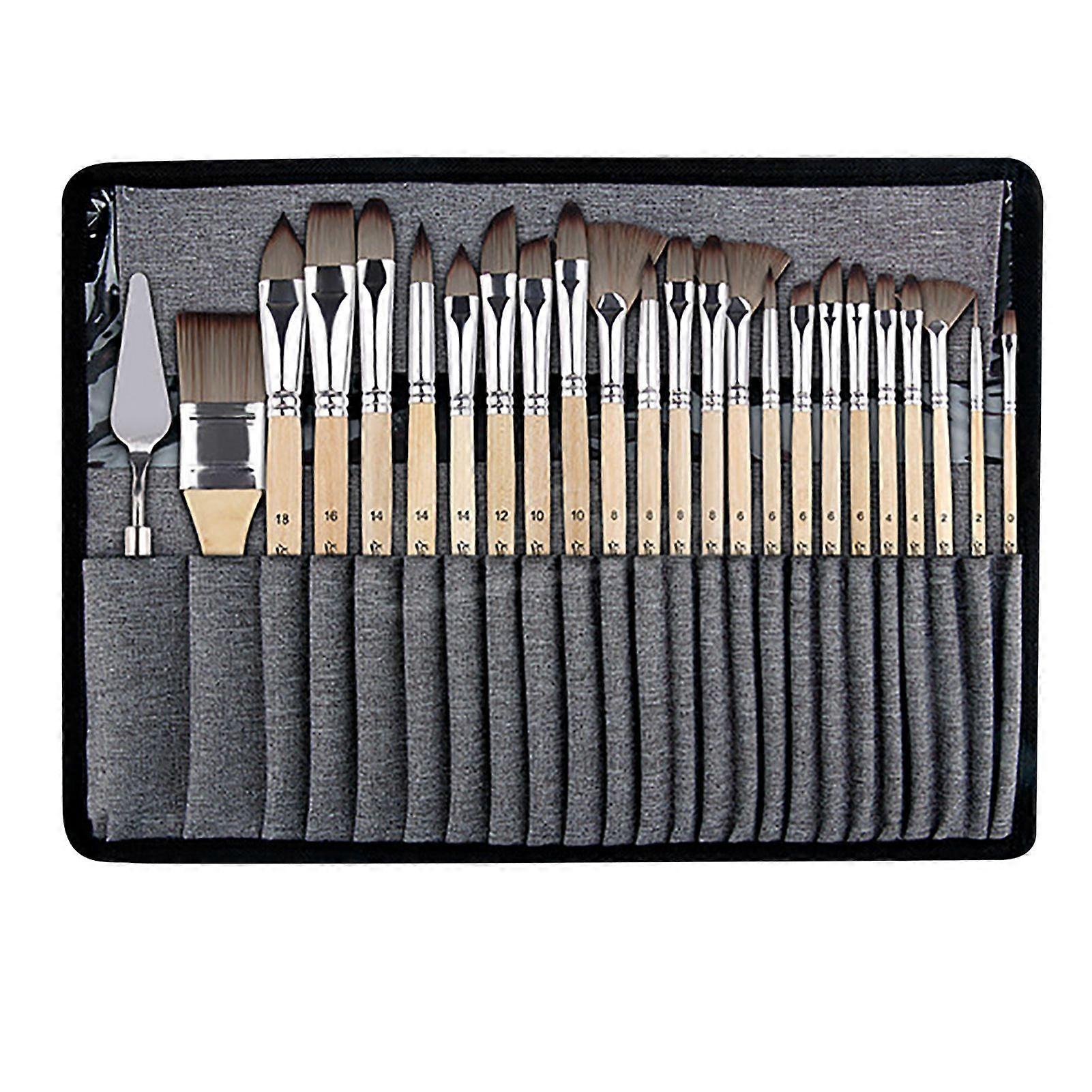 2025 Ultimo Modello 25PCS Pennello Set Manico In Legno Piatto Angolare Fan Olio