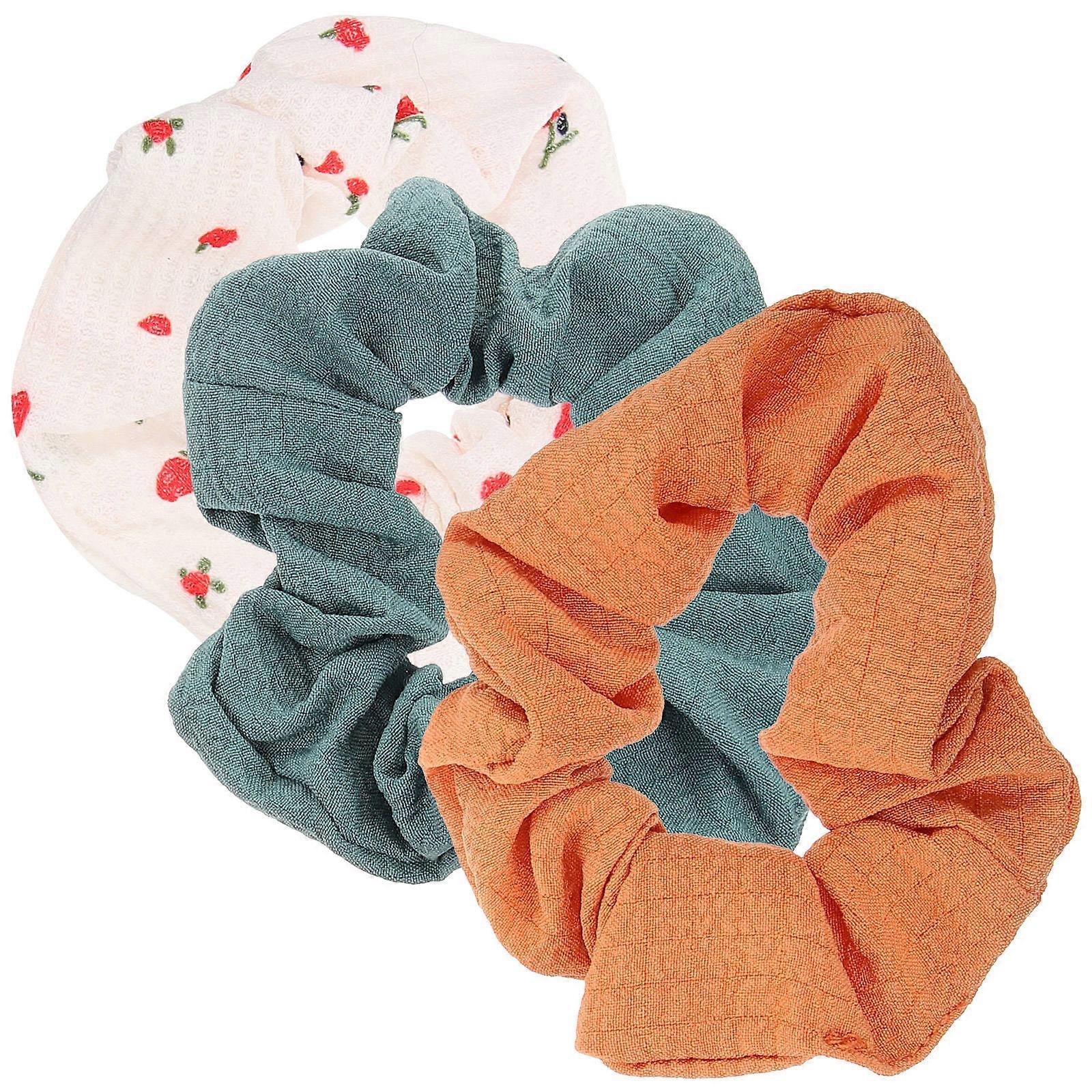 Cherry Pattern Fabric Hair Tie Ropes for Decoration with Assorted Colors and Durable Cloth 3 Pieces