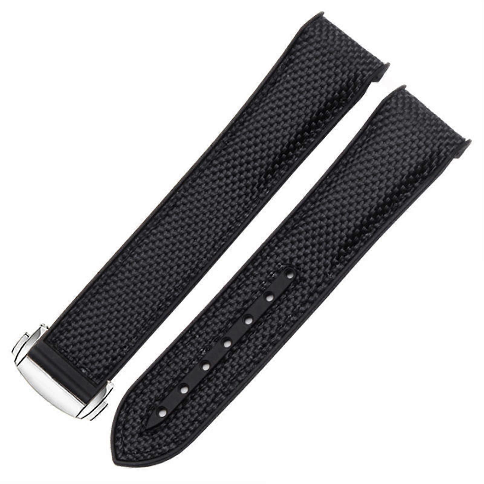 Watch strap for Omega 300 Seamaster 600 Planet Ocean folding clasp silicone nylon watch band watch accessory, 20 mm, agate Ref: 2707