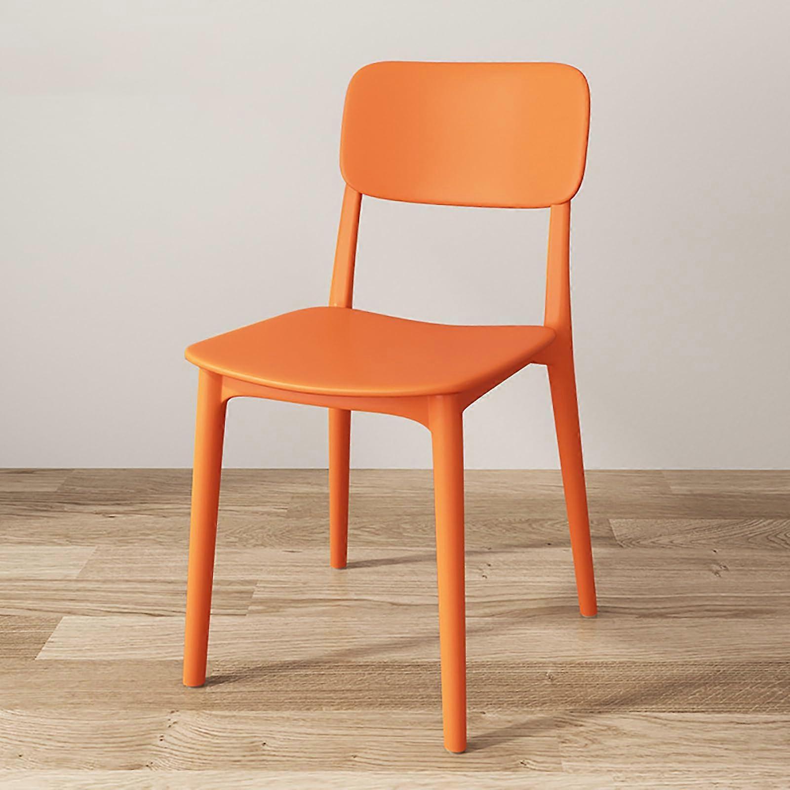 Modern stackable dining chairs, 4piece set, armless, lightweight, 400 kg capacity, orange.