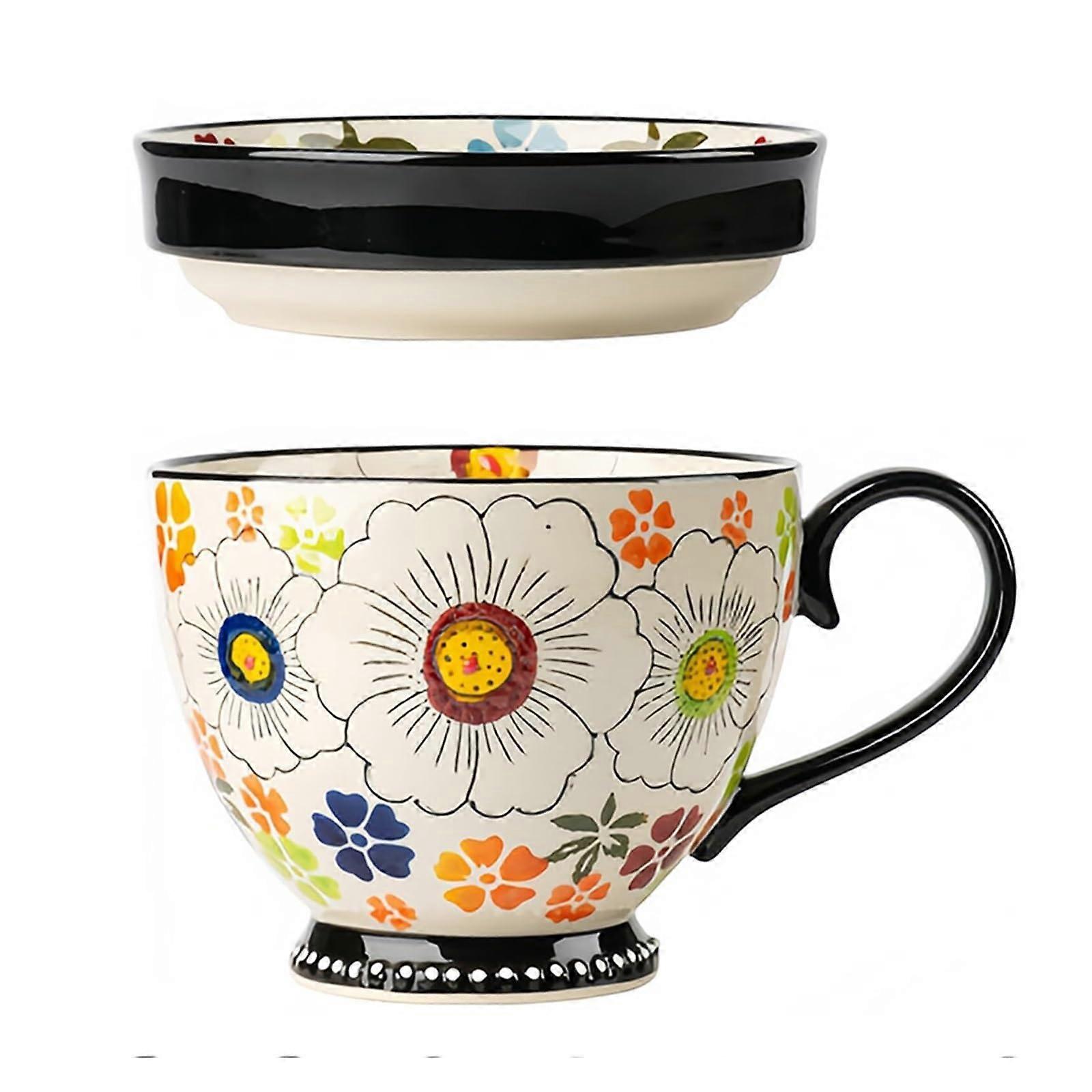 Ceramic Soup Cup with Lid 500ml (Flower C) 500 ml Flowerc