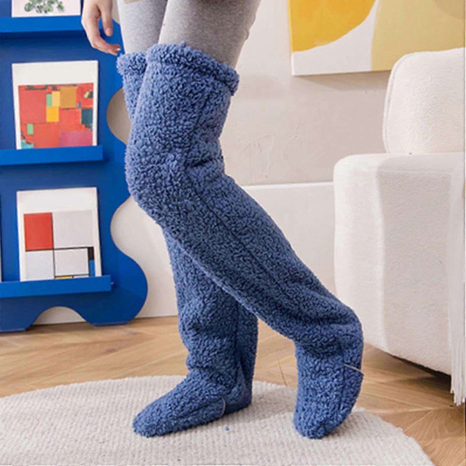 暖かい膝上ファジーソックス、膝上ハイファジーロングソックスぬいぐるみスリッパストッキングレッグウォーマーウィント