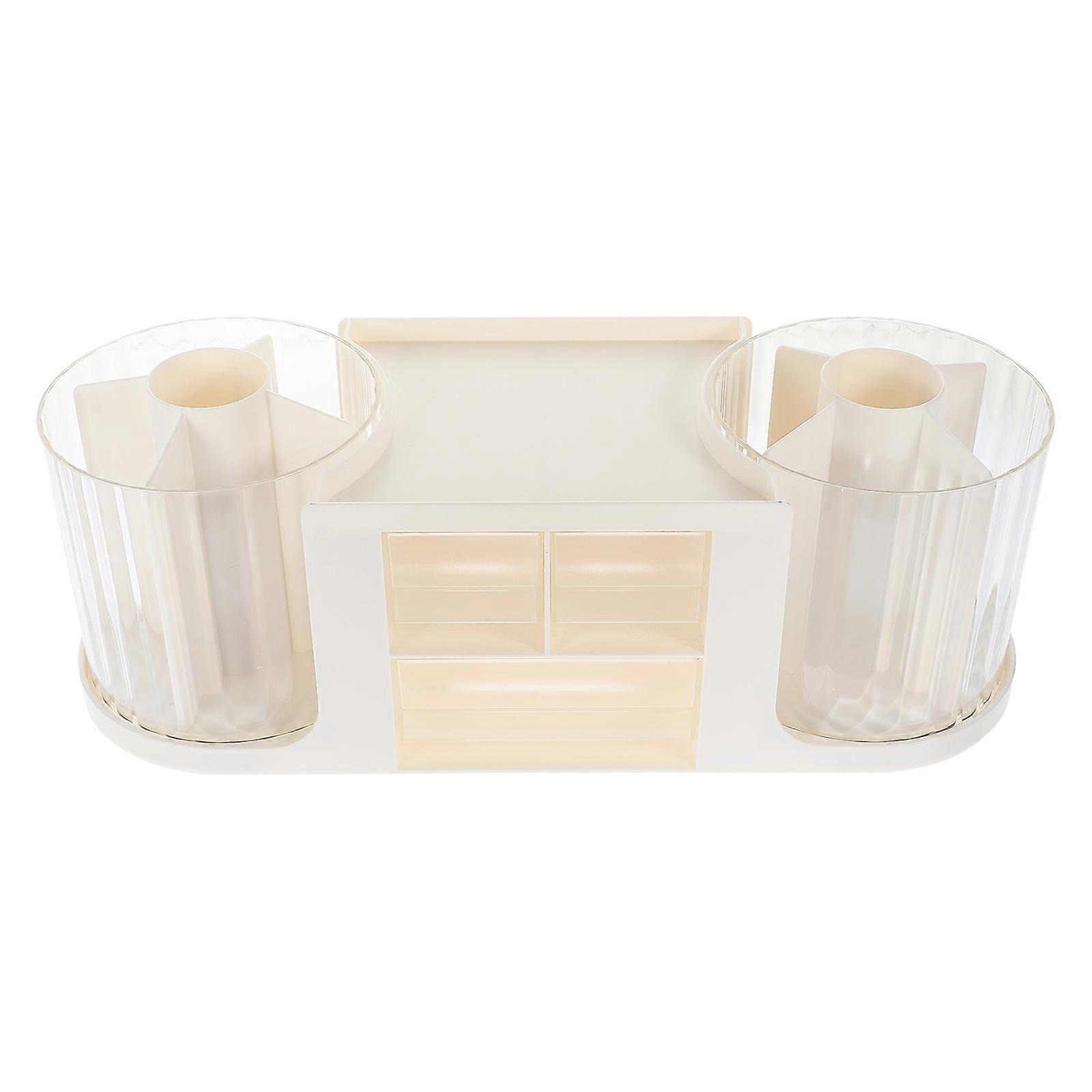 Space Saving Desktop Storage Box with Rotating Pen Holder – Transparent White Organizer for Office, Home, Kitchen & Classroom Use – Holds Files &