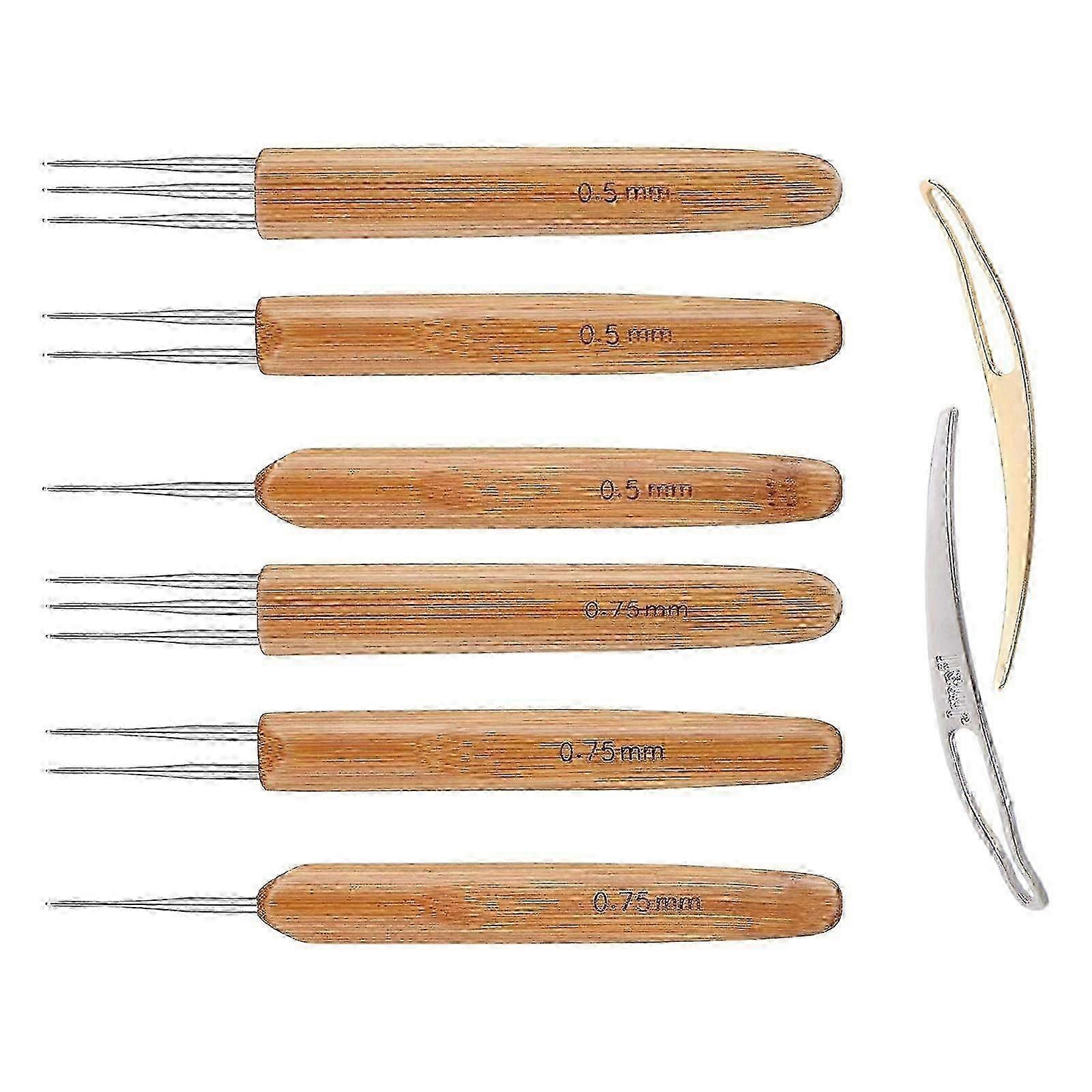 8Pcs Bamboo Handle Crochet Dreadlock Hook Needle Tool Braiding Hair Making